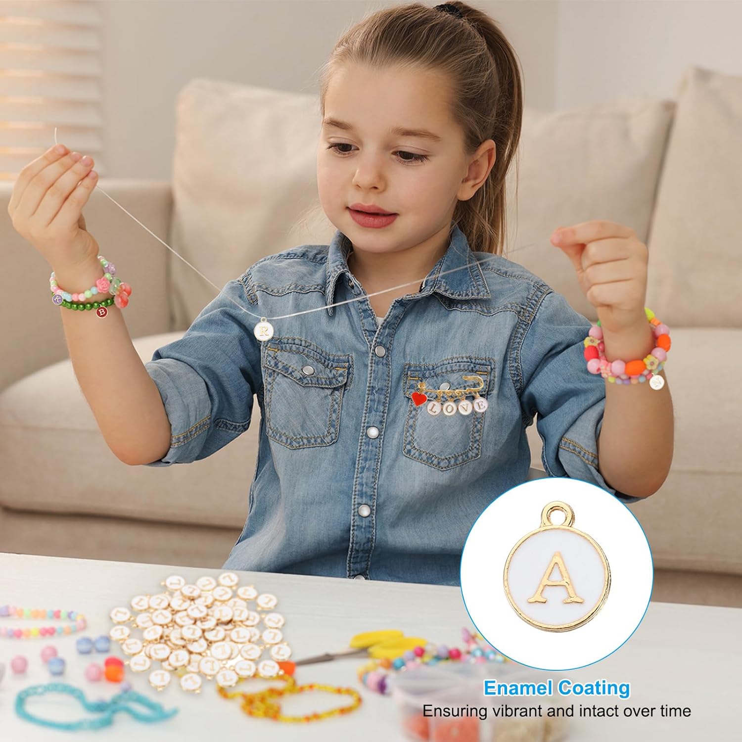 PATIKIL Letter Charm A, 60Pcs Double Sided Alphabet Initial Charm Pendants Beads Enamel Charm for Bracelet Necklace Earring DIY Jewelry Making, White - Image 4