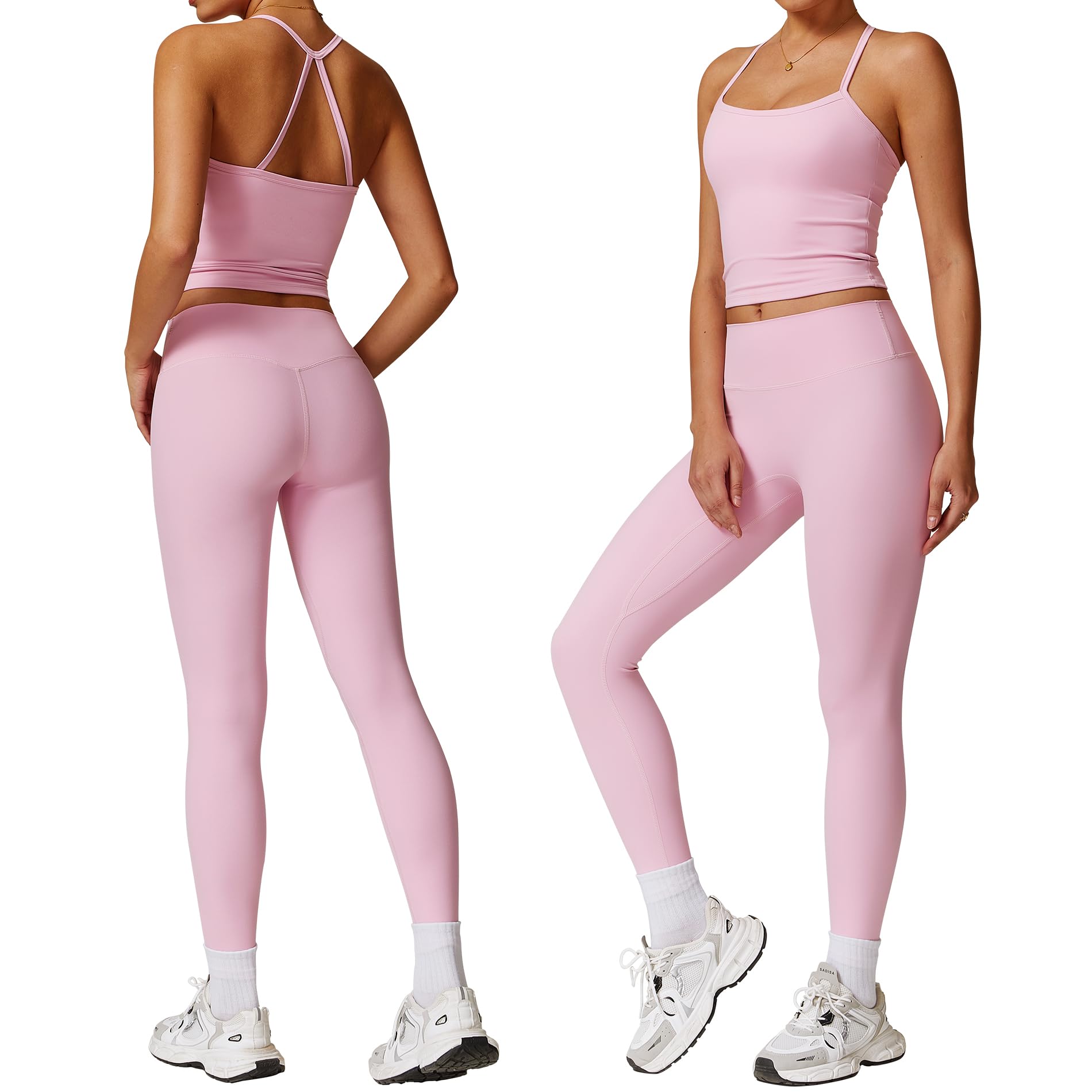 GXGPML Women 2 Piece Workout Sets (NEW) Yoga Outfit Open Back Tank Top High Waisted Leggings Gym Sets Tracksuits