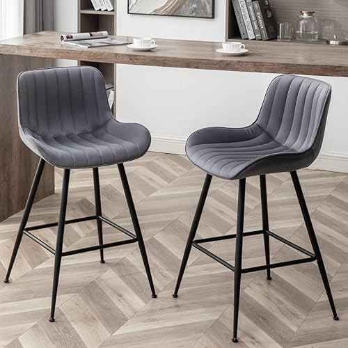 Counter Height Bar Stools, Modern Velvet Barstools Set of 2