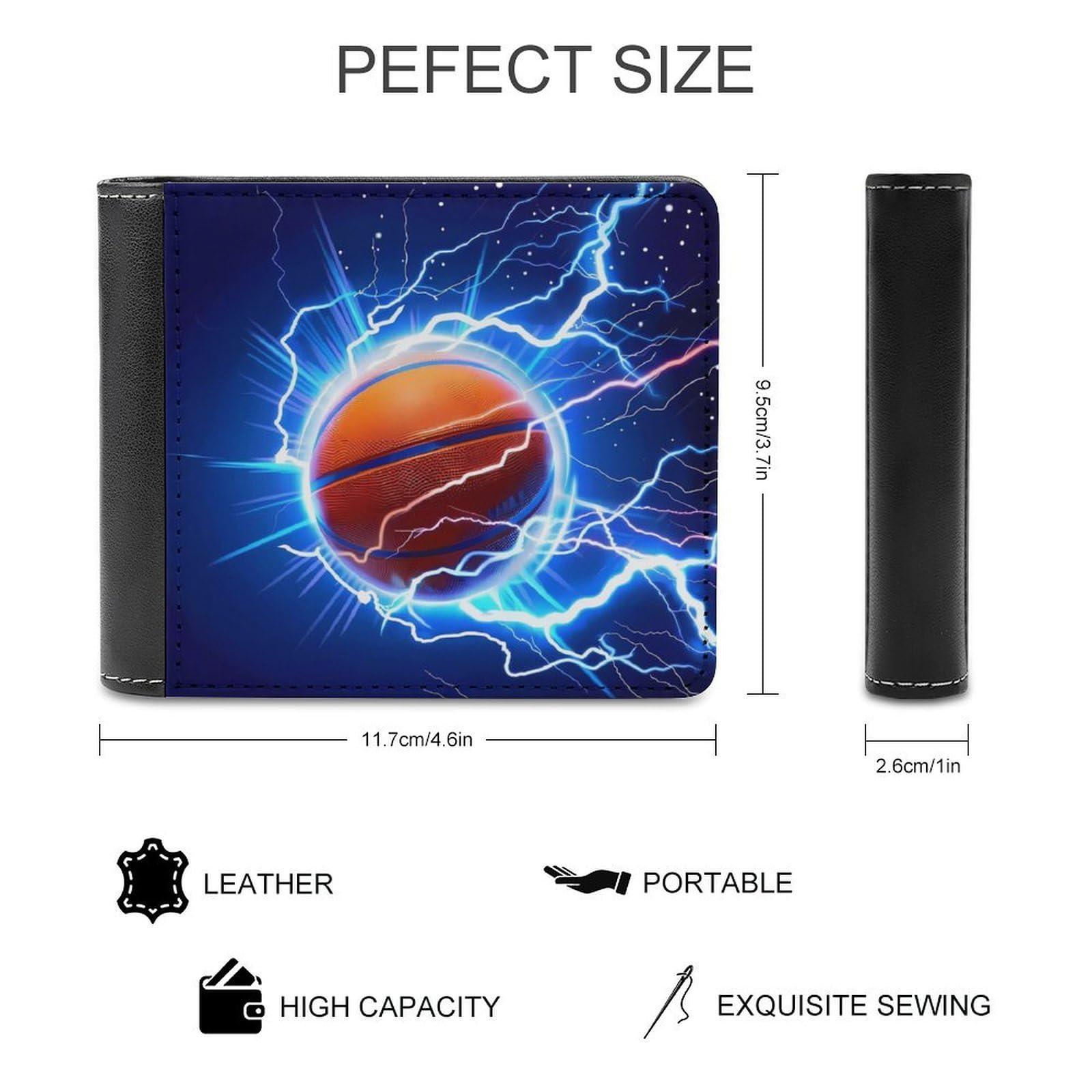 Basketball Thunder Funny Men's Slim Bifold Wallet with Multiple Card Slots Front Pocket Purse