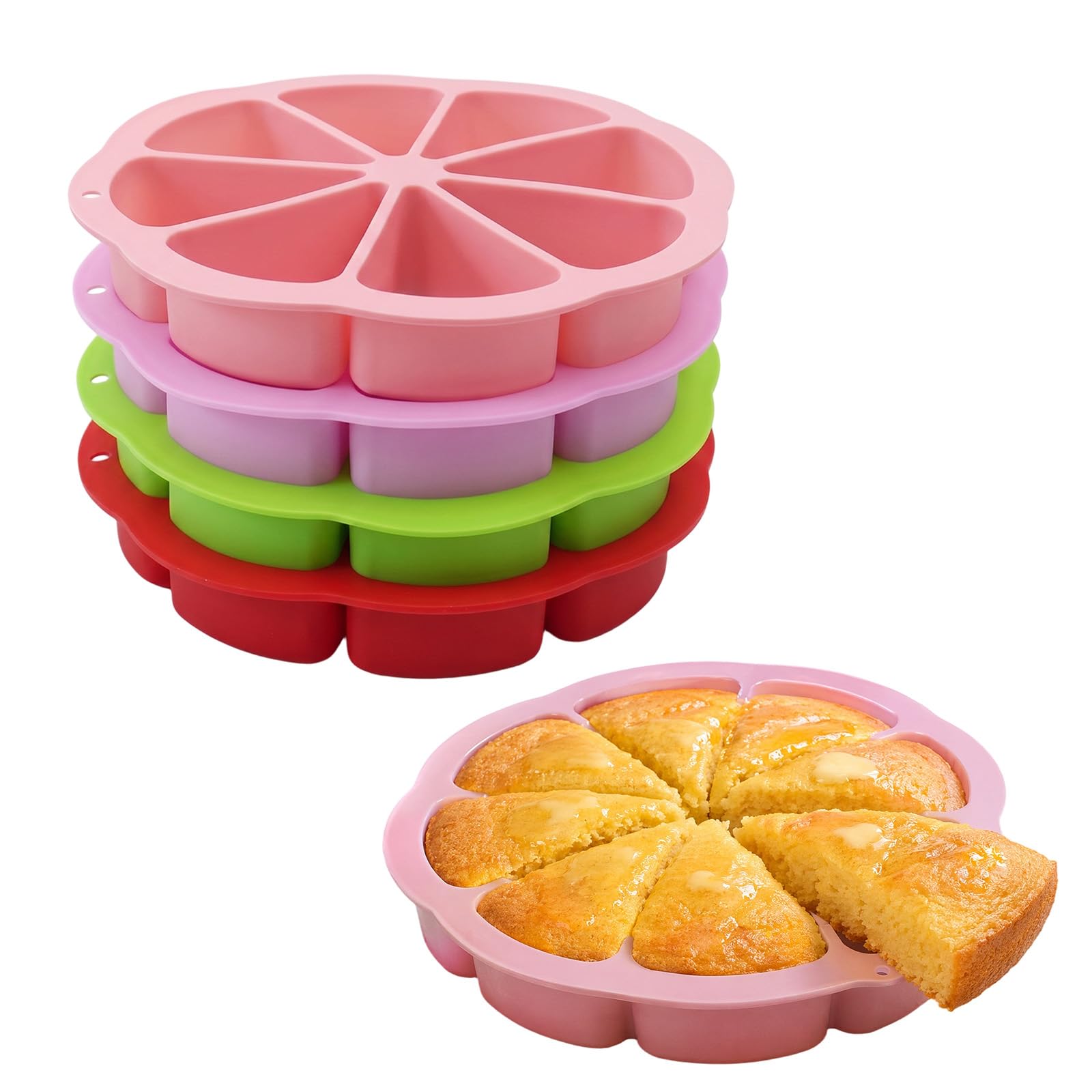 Sunhoray 4 Pack Silicone Quiche Mould, Triangle 8-Cavity Baking Mould