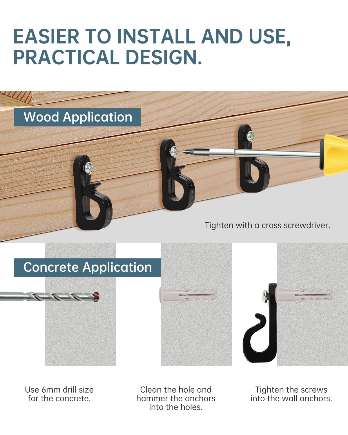 BSTOT 30 Pcs Q-Hanger Screw in Hooks for Outdoor String Lights Fence Hooks for Wood Light Wire Led Light Clips with Safety Buckle - Image 4