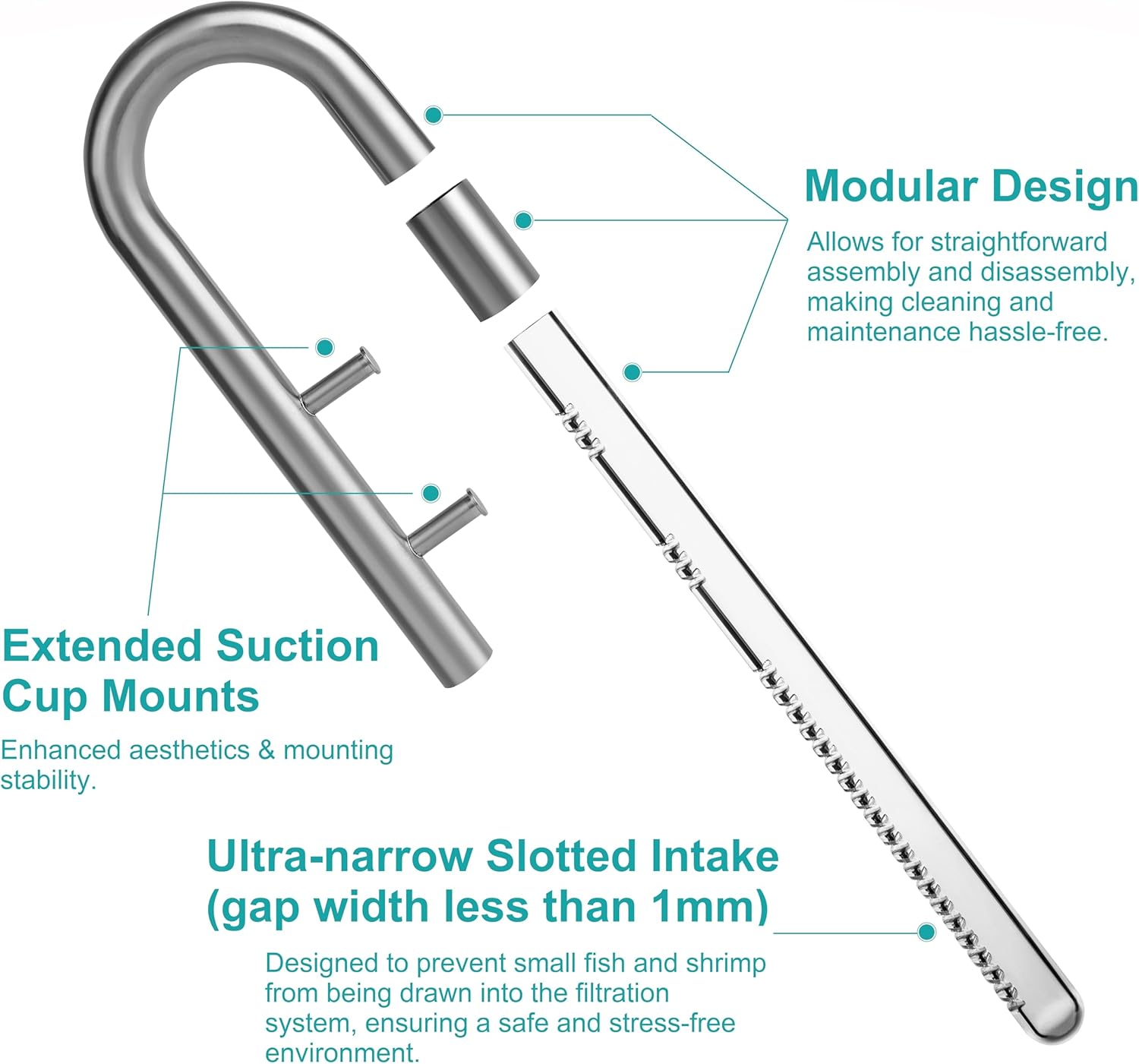 Stainless Steel Lily Pipe Set – Hybrid Steel & Detachable Glass Outflow with Skimmer, Glass Multi-Level Inflow, 360° Flow Control, Fish & Shrimp Safe (17mm for 5/8'' i.d. (16/22 mm) tubing)