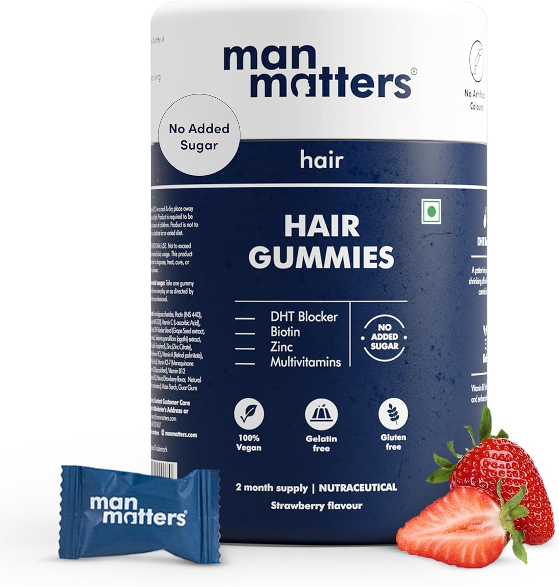 Man Matters Man Matters Biotin Hair Gummy for Healthy Hair | No Sugar Added | Biotin Gummies with Hair Vitamins | Vitamin A, Vitamin C, Vitamin E & Zinc | 60 Gummies