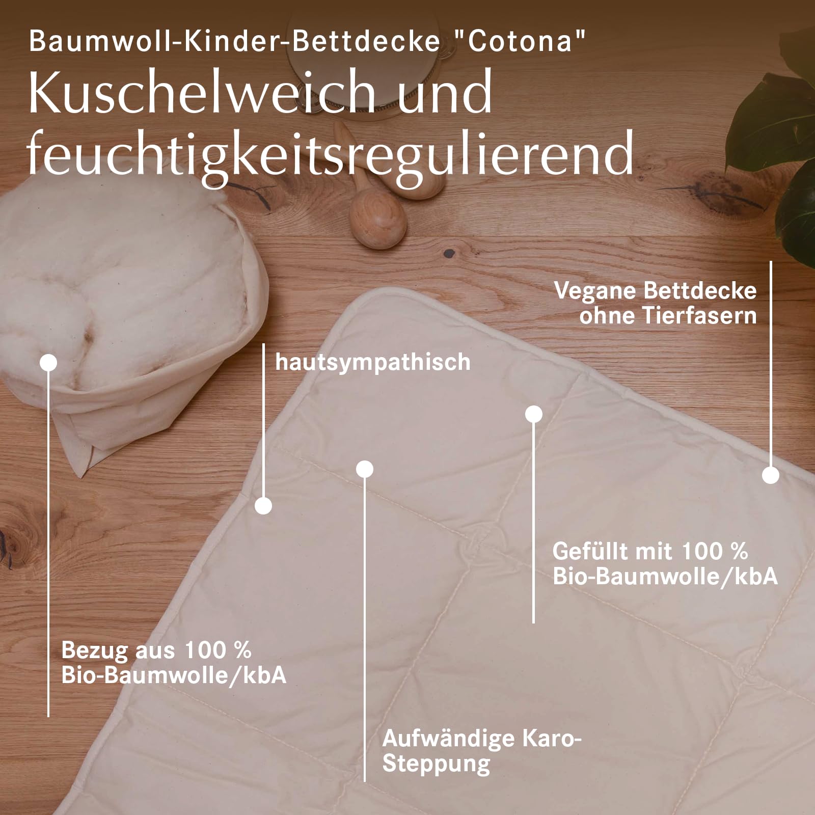 allnatura Kinder-Bettdecke Cotona 80x80 Duo - Wärmeisolierende Bio-Baumwolldecke für Babys & Kleinkinder, allergikerfreundlich & vegan - Perfekt als Duo-Decke für Kinder- und Reisebetten