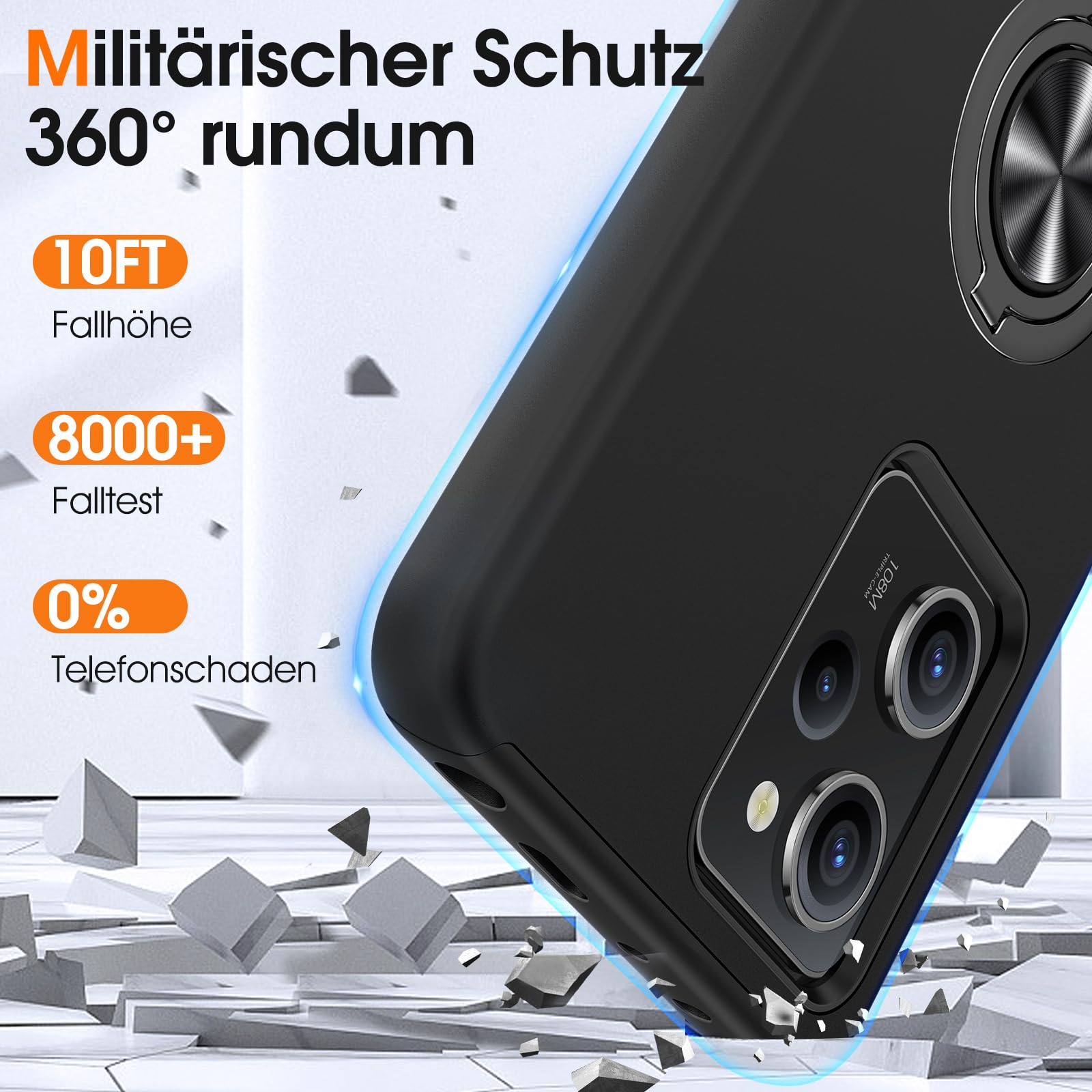 Cover Compatibile Con Xiaomi Redmi Note 12 Pro 5G/Poco X5 Pro Con Cordino, Custodia Con Cordino Silicone Cover,Protezione Fotocamera,360°Anello Supporto,Porta Carte,Nero - Foto 4