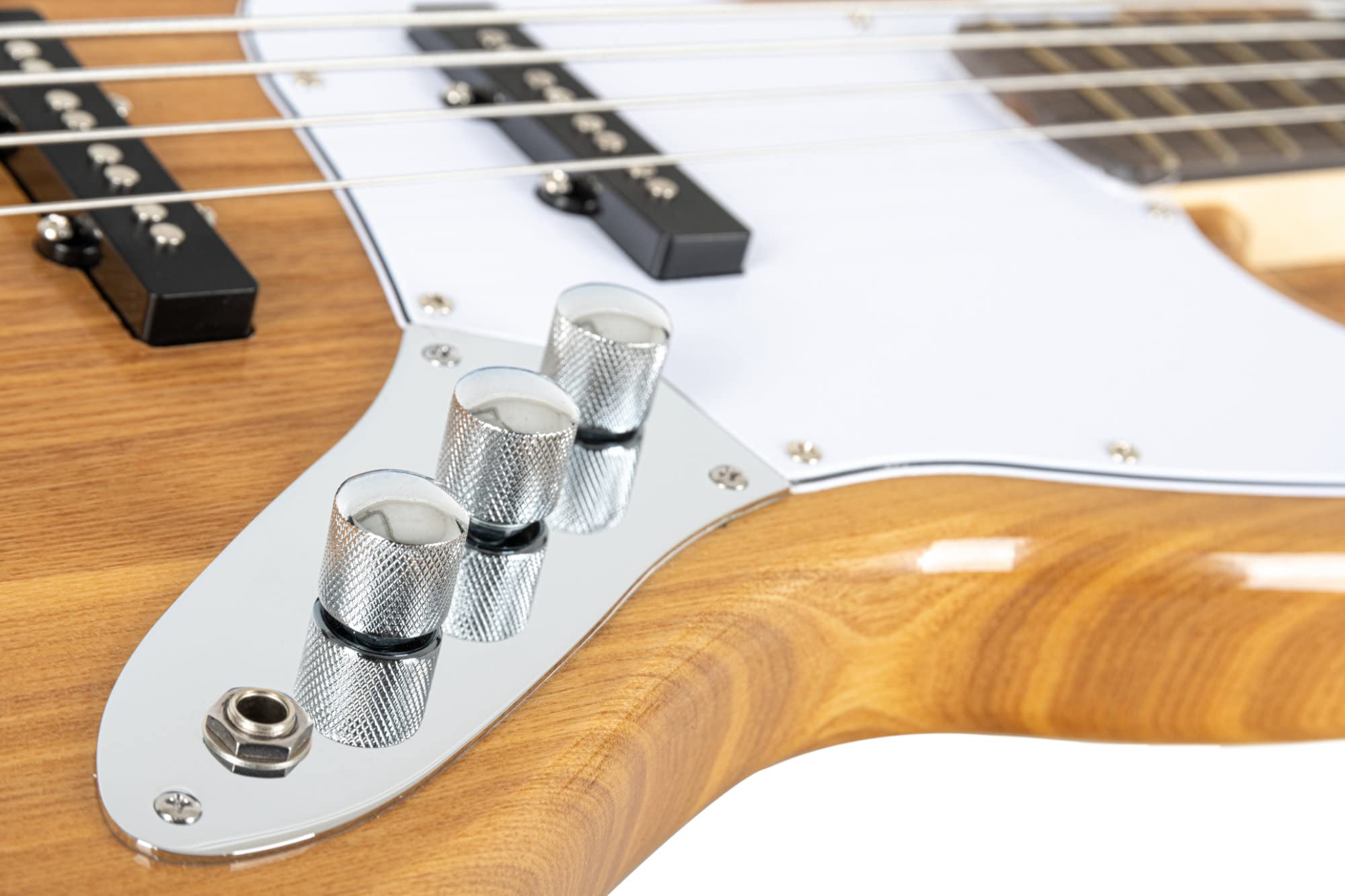 Rocktile Pro JB-30PR Ashwood E-Bass - Jazz-Style E-Bass - Body: Esche - Hals: Ahorn - Griffbrett: Engineered Wood - 2 Single-Coil Tonabnehmer - 2 Volume-/ 1 Toneregler - Natur