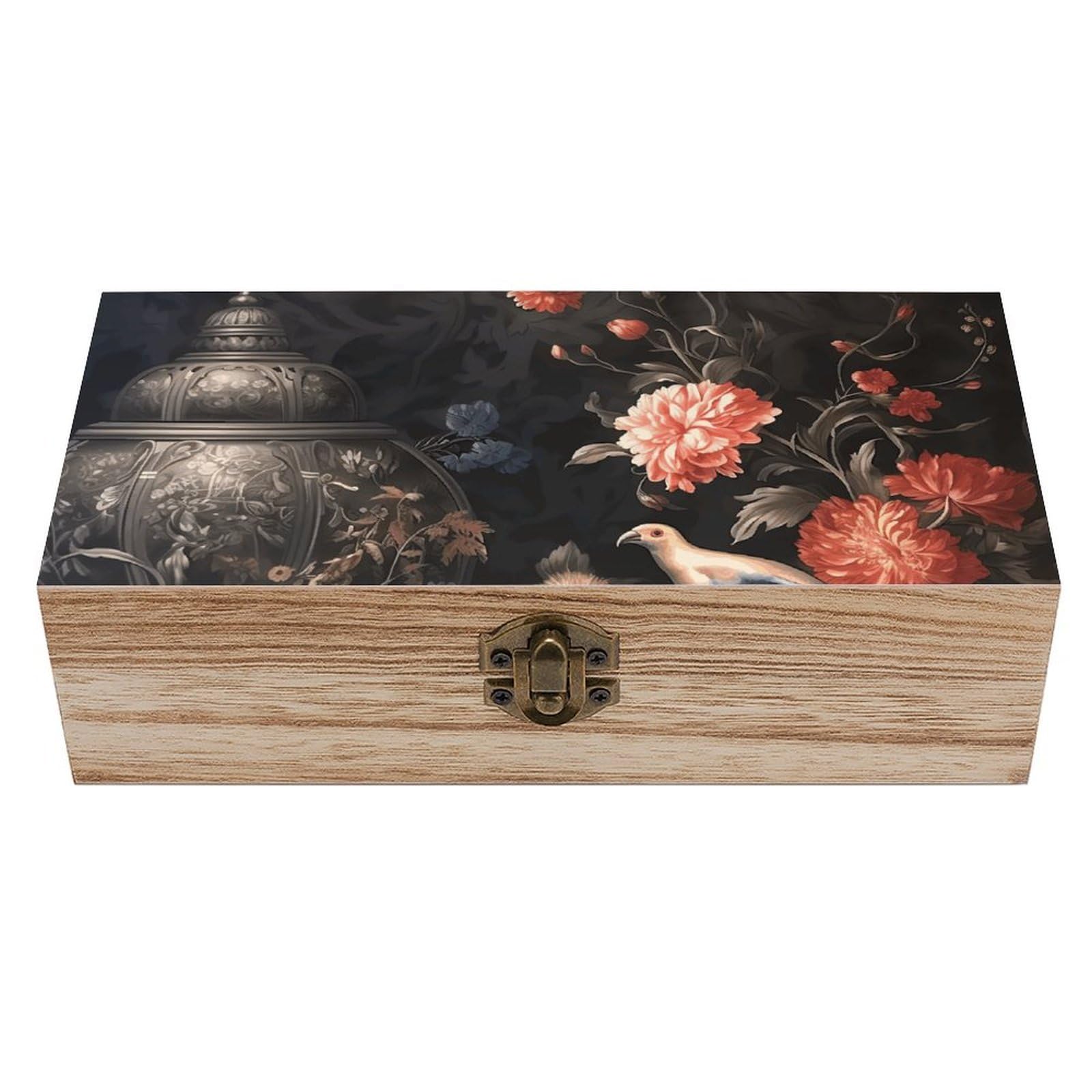 HLBSDM Vintage Wooden Storage Box Vintage Paintings Keepsake Box for Jewelry Photos Letters Elegant Desktop Organizer for Home Office Decor