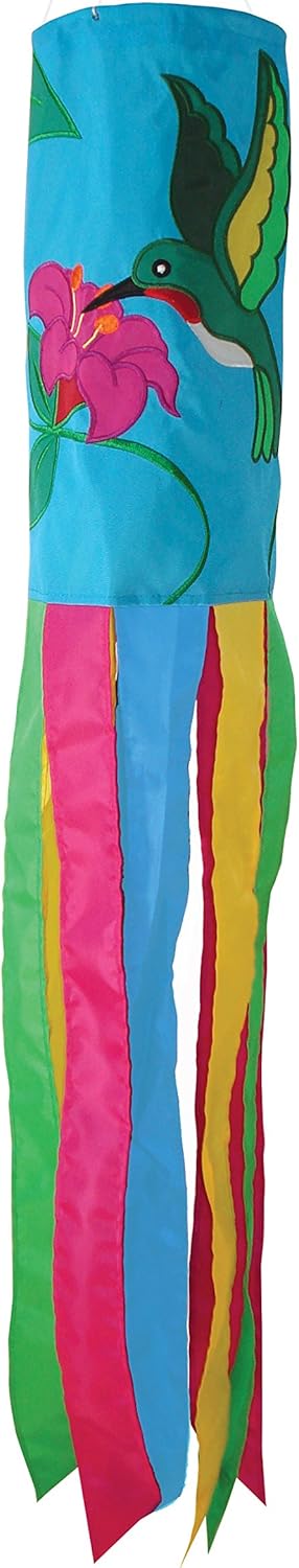 In the Breeze 4146 — Hummingbird 40-inch Windsock — Colorful Classic Outdoor Decor for Patios, Gardens, Yards