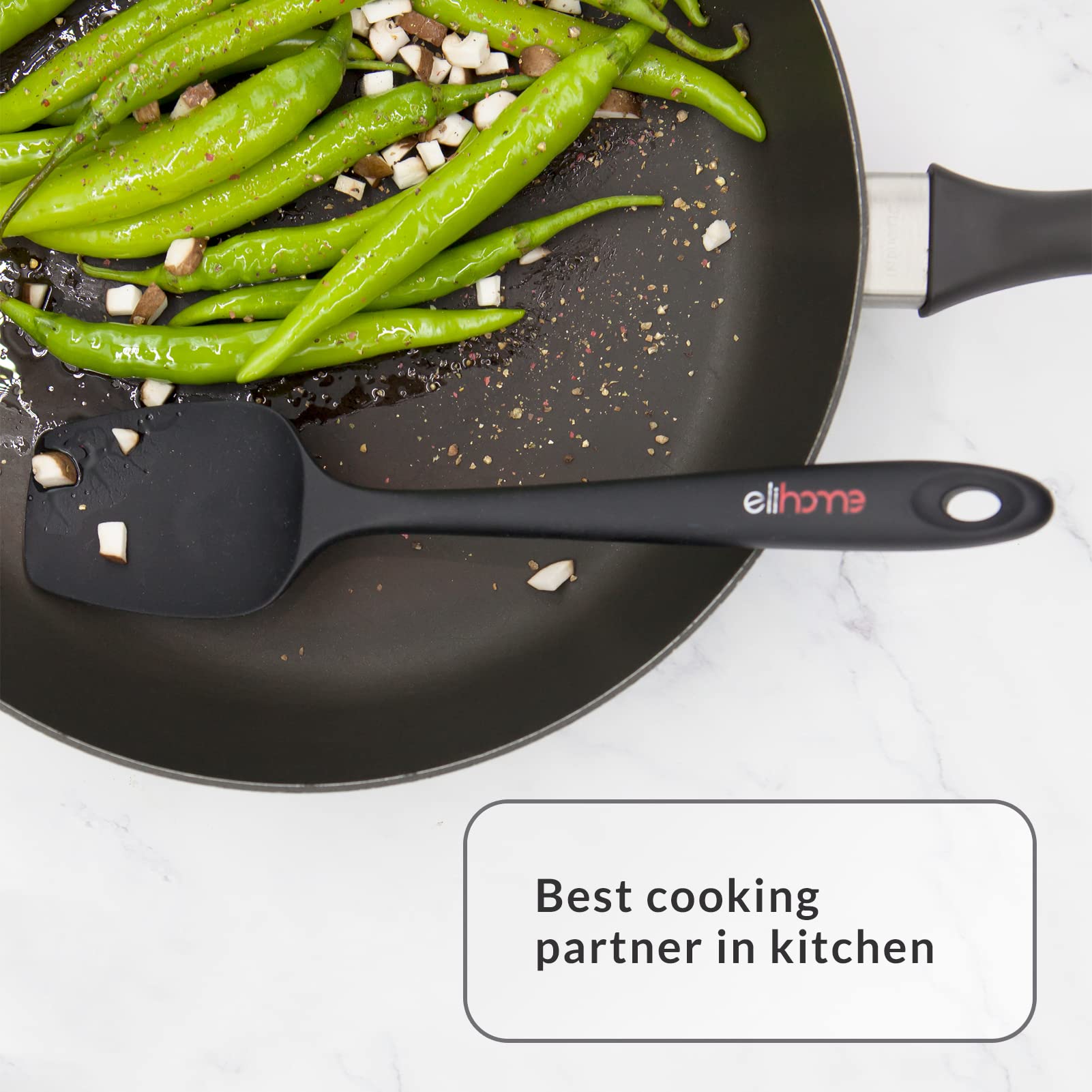 Elihome Chef Series - Juego de espátulas de silicona de 3 piezas, resistentes al calor, antiadherentes, espátulas para cocinar, hornear, mezclar, sin BPA y silicona certificada LFGB (negro)