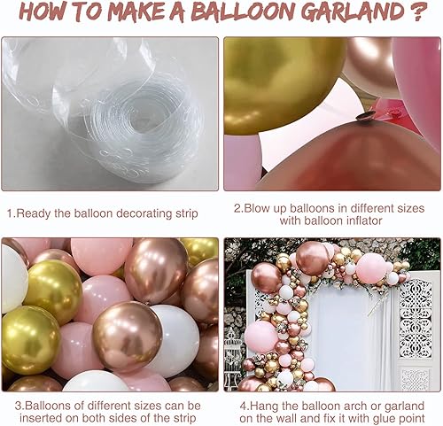 Miniatura 6 de Kit de arco de guirnalda de globos rosados, globos dorados metálicos rosa y blanco, globos de fiesta de cumpleaños para baby shower, despedida de