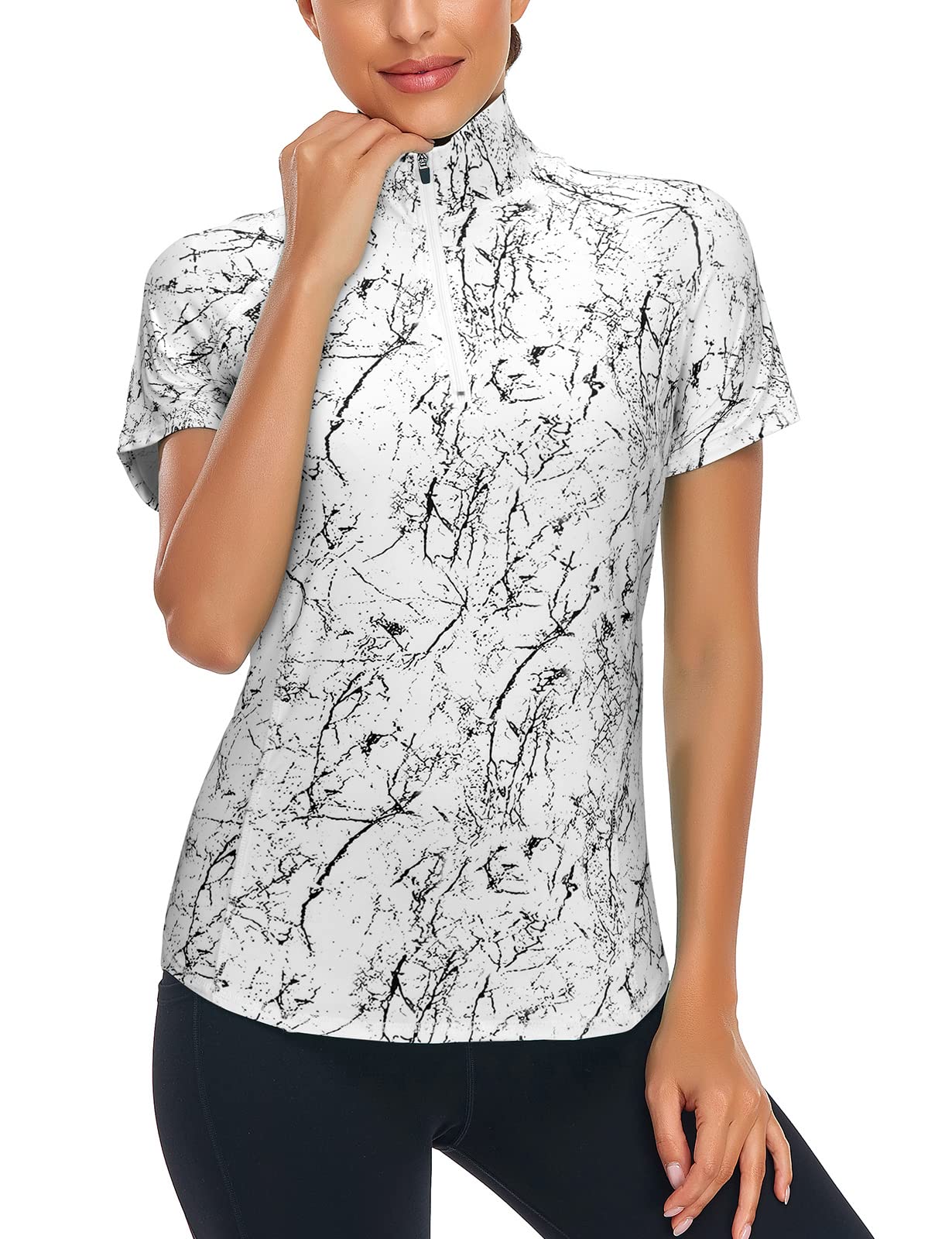 LURANEE - Camiseta deportiva de manga corta para mujer con tejido de secado rápido y media cremallera