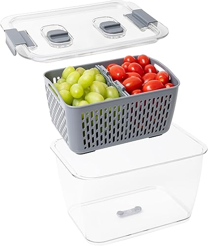Miniatura 50 de Kitchen Spaces Organizador apilable de almacenamiento de alimentos de doble colador para refrigerador, congelador y despensa, 8.8 x 6.8 x 3.9 Verde