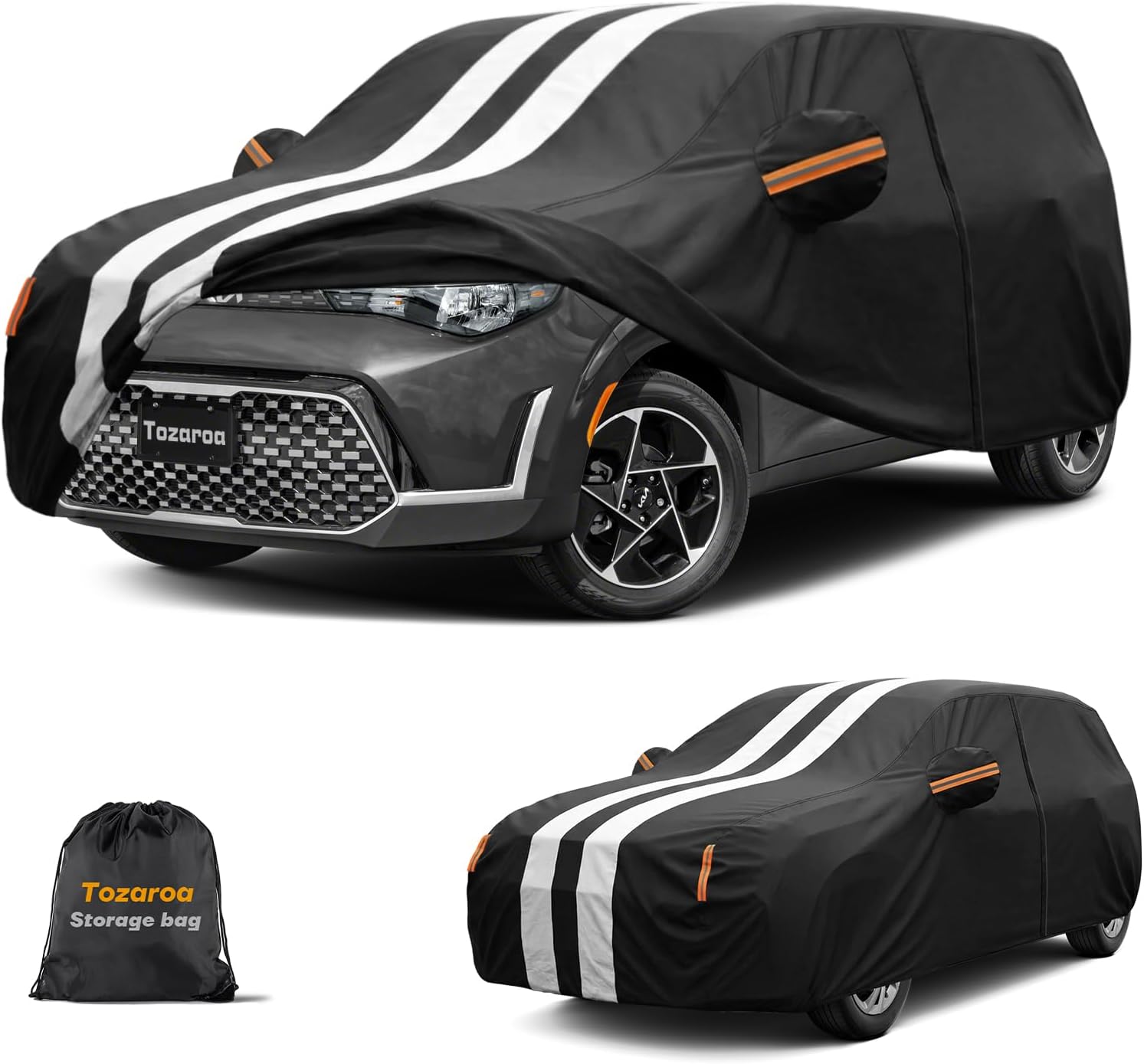Multi-Layer Car Cover Custom Fit for Kia Soul (2009-2026), 100% Waterproof All Weather for Automobiles, Gift with Towel, Heavy Duty Car Covers for Rain Sun UV Protection with Door Zipper.