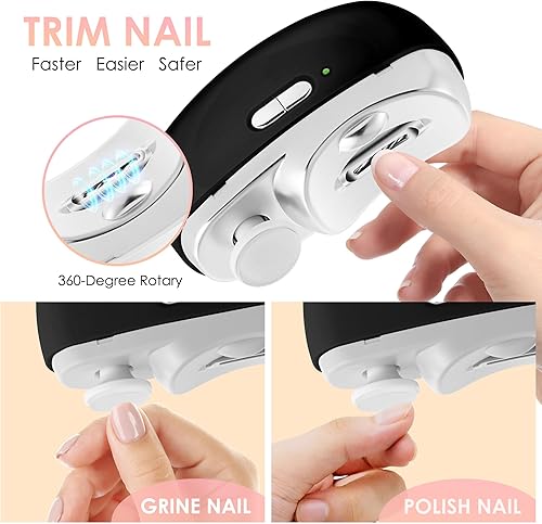 Miniatura 2 de Cortaúñas eléctrico 3 en 1 automático - con pulido, almacenamiento de polvo y luz LED, lima de uñas, recortador de uñas, regalos para mujeres,