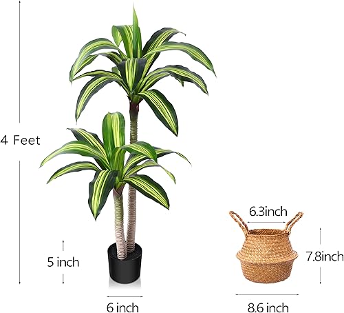 Miniatura 4 de Plantas artificiales, árbol de Dracaena de 6 pies, plantas artificiales para decoración de interiores y exteriores, árbol falso con cesta de hierba