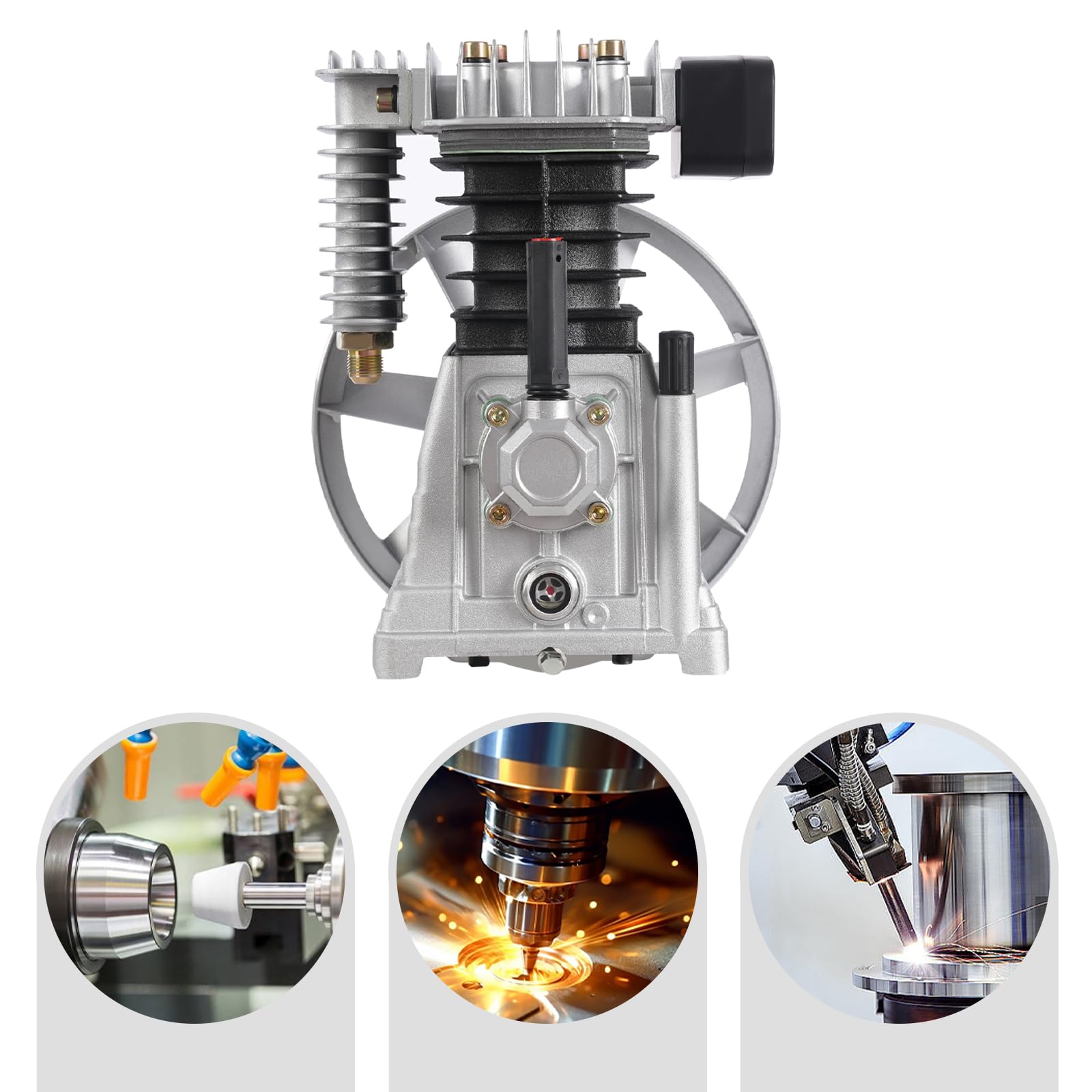 Luft-Kompressor-Pumpenkopf Einstufiger Zweizylinder-Luftkompressor-Pumpenkopf zweistufig Aluminium und Eisen 250L/min 3PS Lackierung Wartungstipps für 2,2KW Luftkompressor