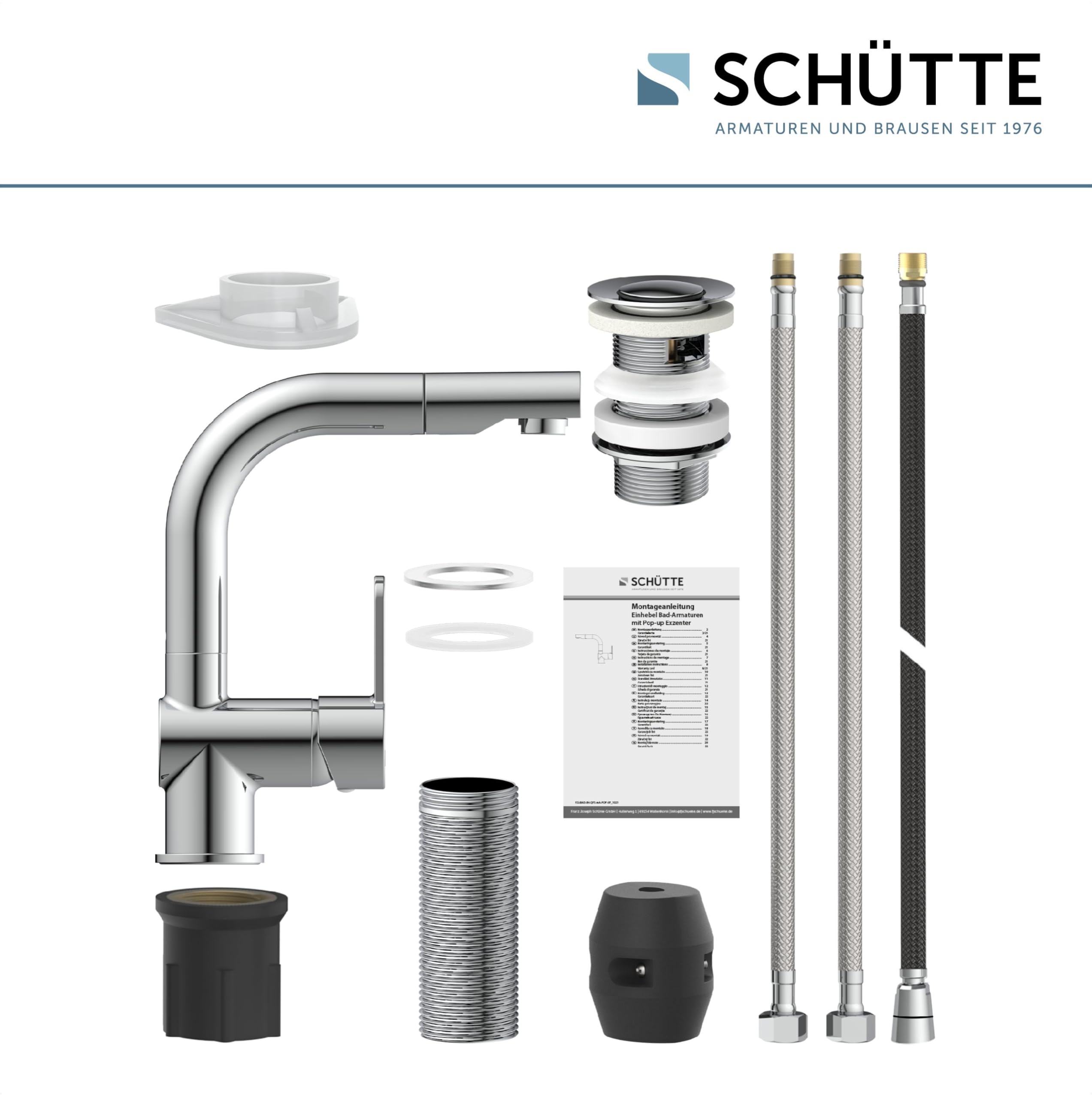 Schütte 79710 Grifo de baño extraíble, alcachofa, Ideal para Lavar el Pelo, Mezclador Monomando con desagüe en Cromo, Cromado