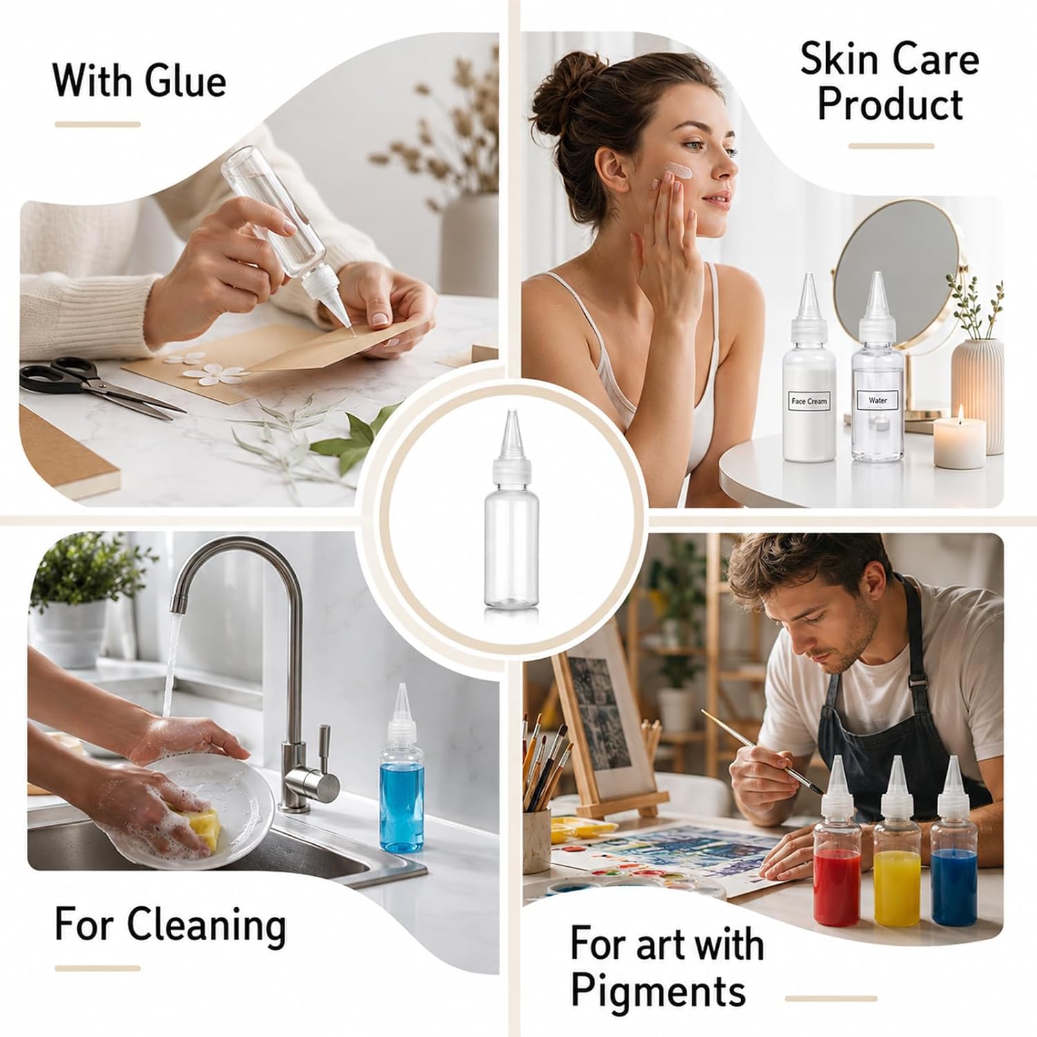 6 PCS Small Clear Squeeze Bottles with Tip Cap, 50ml Plastic Travel Pointed Squeeze Bottle Refillable Squeezes Empty Bottles with Twist Top Cap for Storing Liquids Sauces Glue Lotion Art Craft