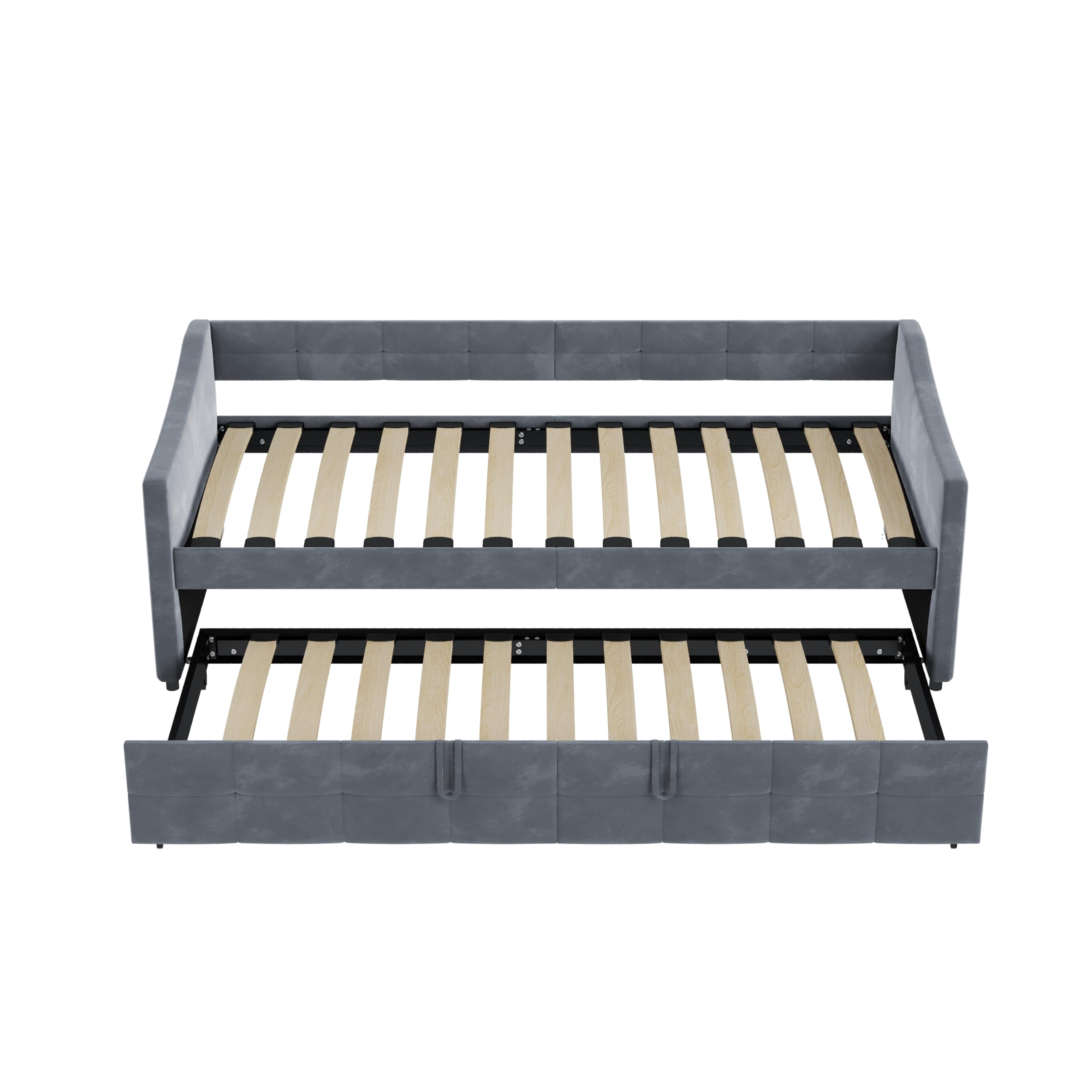 Schlafcouch Ausziehbar, Tagesbett Ausziehbar, Ausziehbett, Schlafcouch 180x200, Flanell, 90/180 x 200 cm, ohne Matratze (Grau)