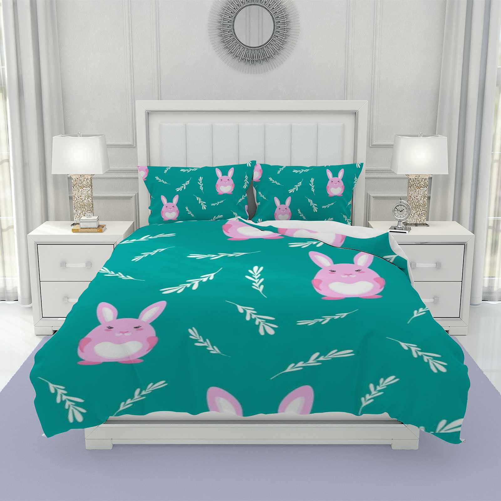 Housse de couette durable bleu CHEHONG au motif lièvre avec finitions haut de gamme