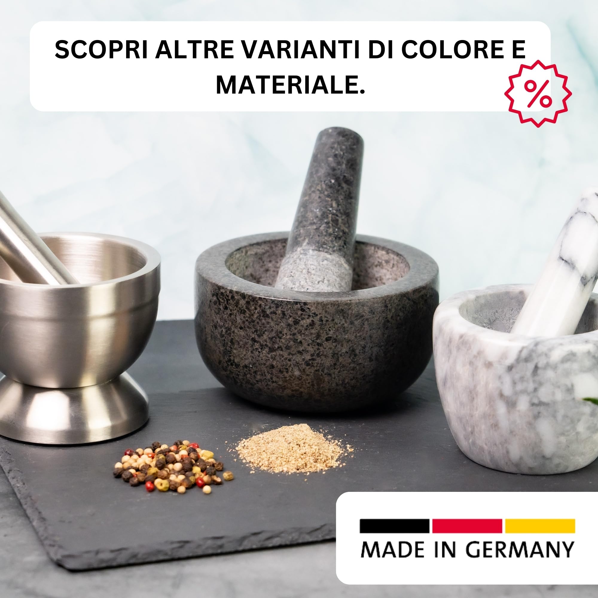 Westmark Mortaio con pestello in marmo, alto, diametro interno: ca. 7,5 cm, Gourmet, bianco/grigio, 69592260