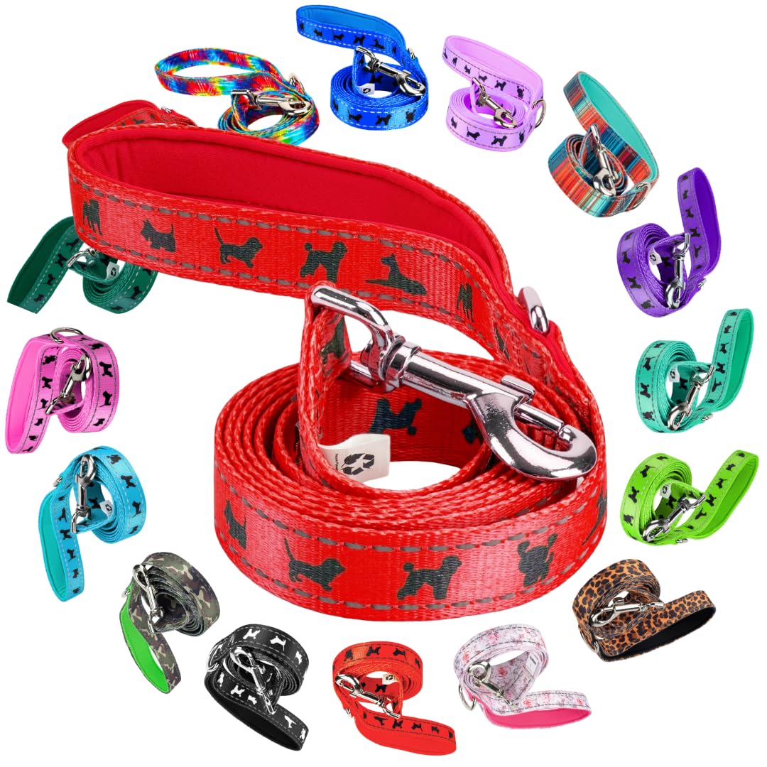 EcoBark Dog Leash - Soft & Reflective Red Comfort Leashes with Padded Handle - Safe, Strong, & Durable for Small, Medium or Large Dogs (Red)