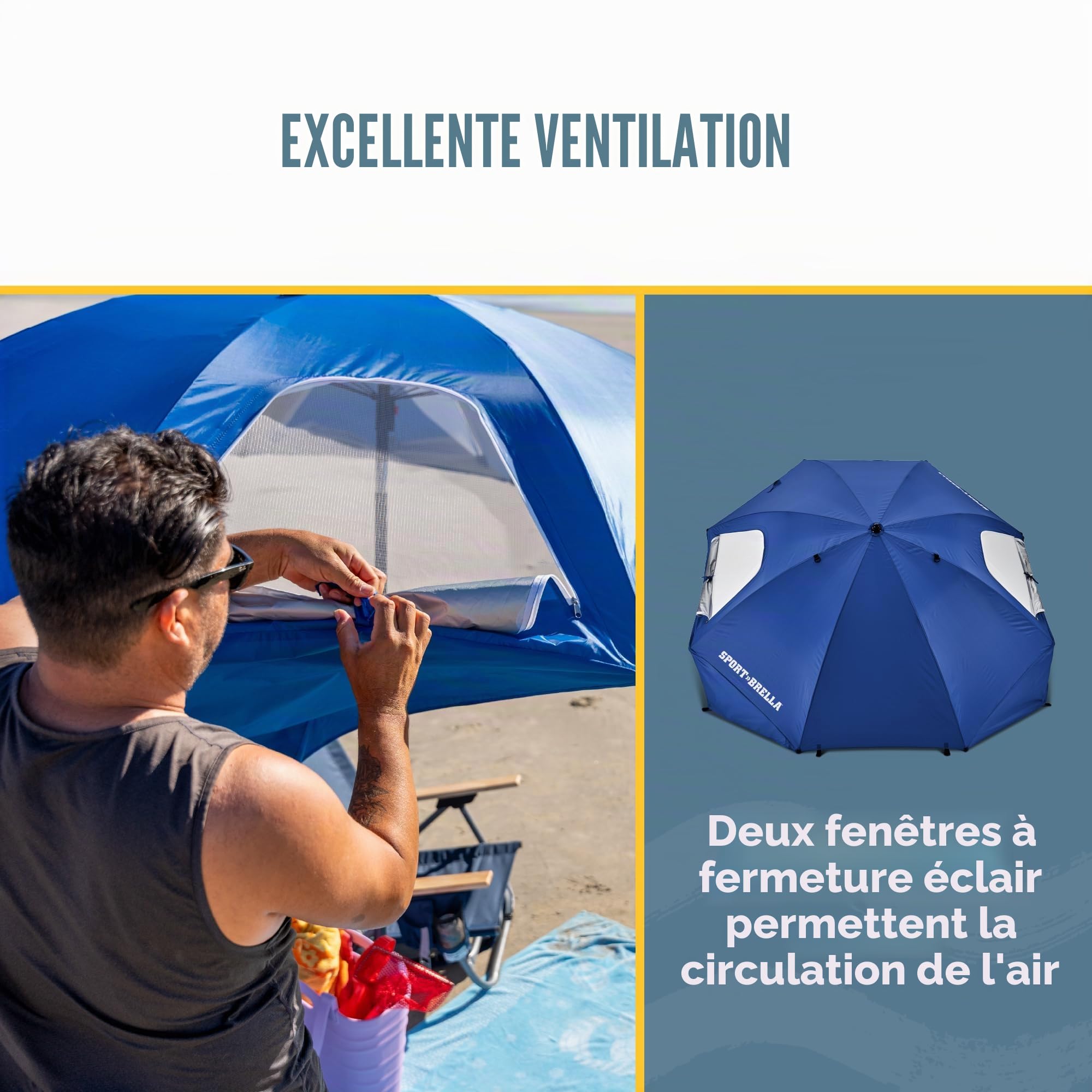 Sport-Brella Parasol Première - Protection Solaire UPF 50+ Et Réflexion De Chaleur, Conçu pour Position Incliné Ou Droite, Idéal pour Plage, Événements Sportifs Et Camping, 2,4m, Bleu