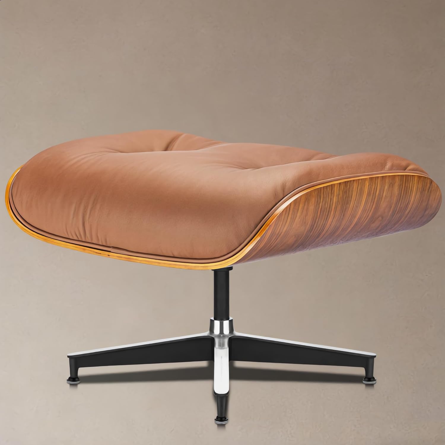 Top Grain Leather, Mid Century Chaise Lounge Chair and Ottoman, Reading Chair, Leather Accent Chair, Modern Chair, Classic Design, Heavy Duty Base Support for Living Room Lounge Office, Walnut-Brown