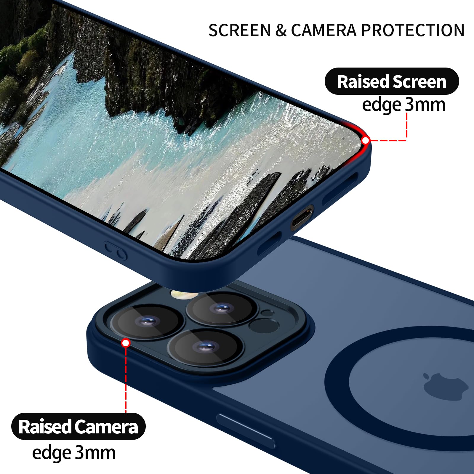 YUANDMI Cover Magnetica per iPhone 12 Pro Max Compatibile con MagSafe, Custodia Per iPhone 12 Pro Max Traslucida Opaca Case Ultra-Sottile Silicone Anti-Scivolo Resistente ai Graffi, Blu Scuro
