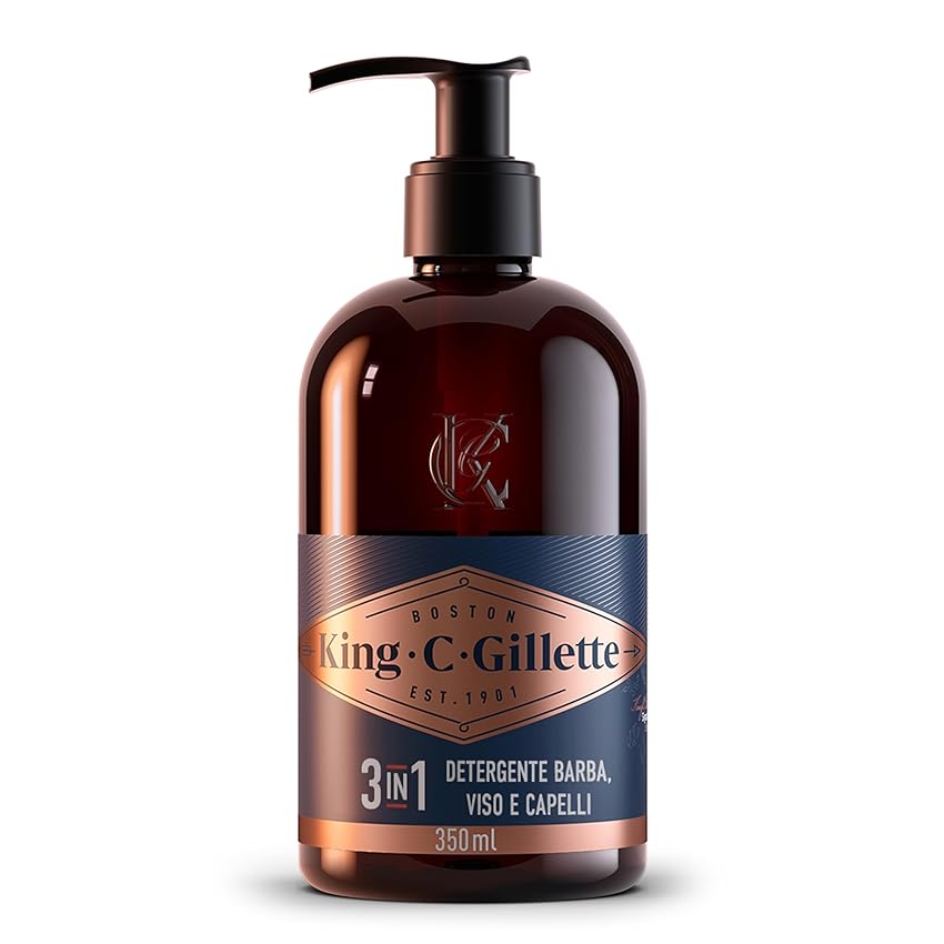 King C. Gillette DETERGENTE VISO UOMO 3 In 1, Sapone BARBA, VISO e CAPELLI, Pulizia e Freschezza, Profumazione King C., CURA DELLA BARBA, Idea Regalo Uomo