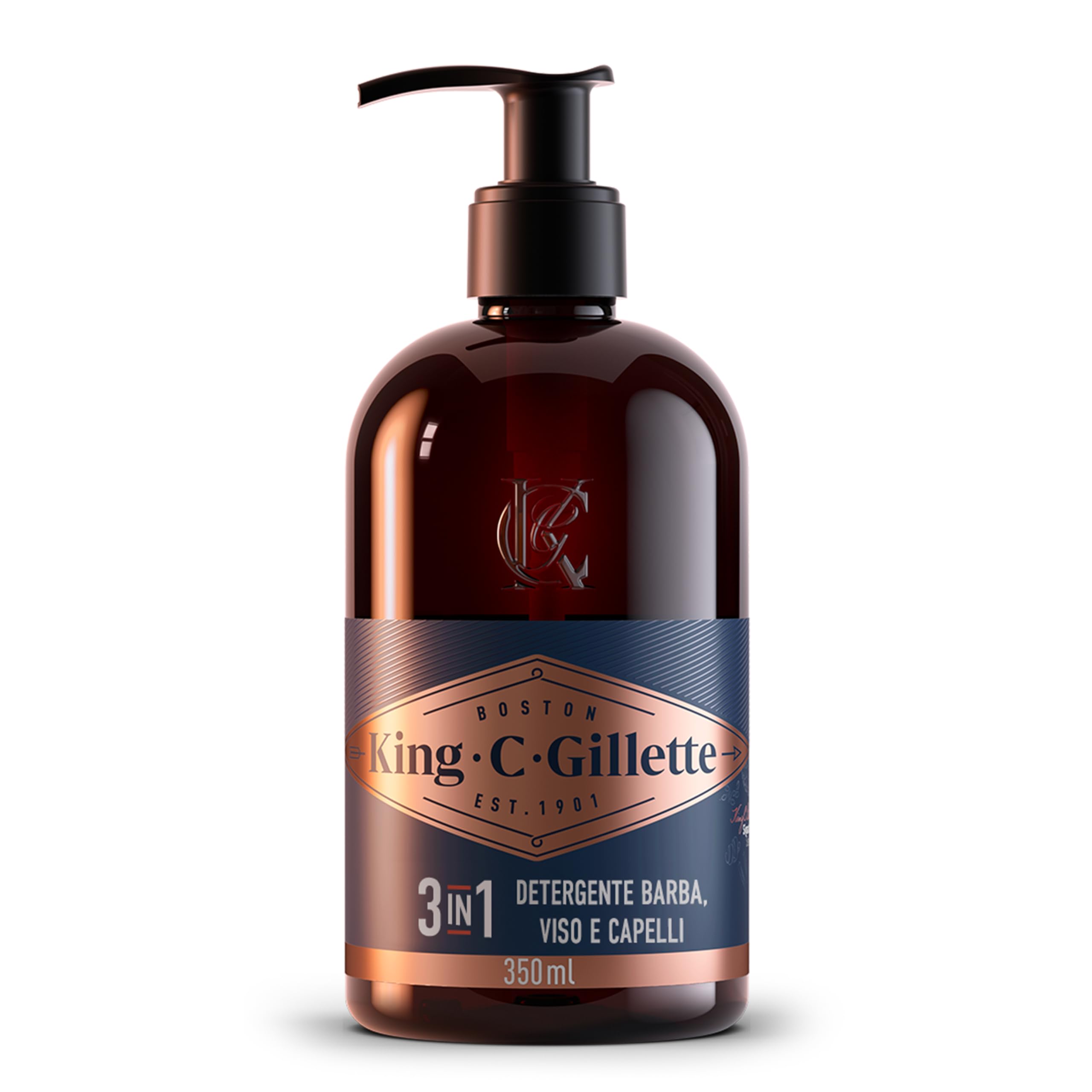 King C. Gillette Detergente Viso Uomo 3 in 1, Sapone Barba, Viso e Capelli, Pulizia e Freschezza, Profumazione King C., Cura della Barba, Idea Regalo Uomo
