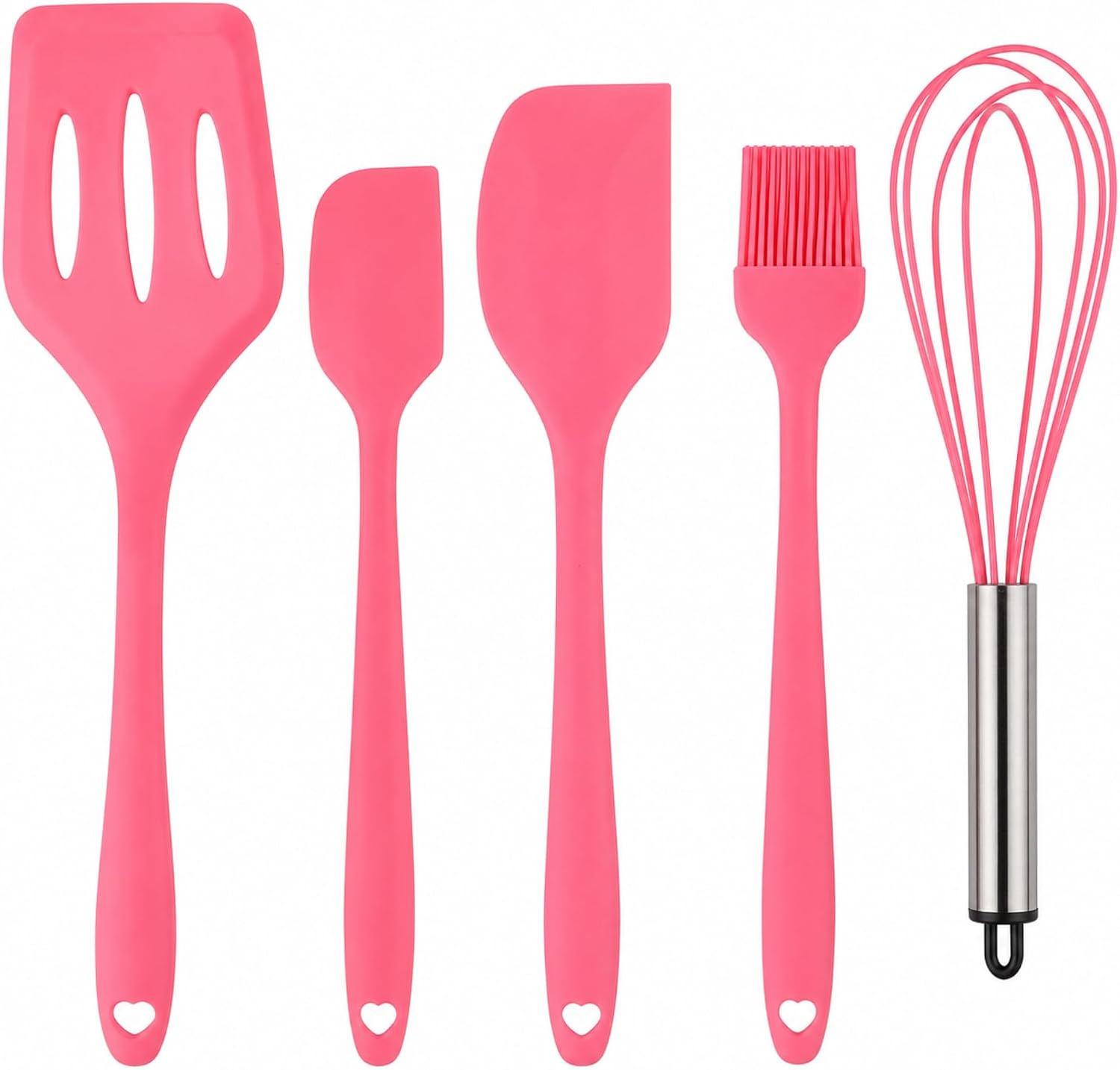 Silicone Kitchen Utensil Set, 5-Piece Heat Resistant Cooking Utensils Set, Nonstick BPA-Free Silicone Spatulas, Turner, Whisk & Pastry Brush for Baking and Cooking (Green)