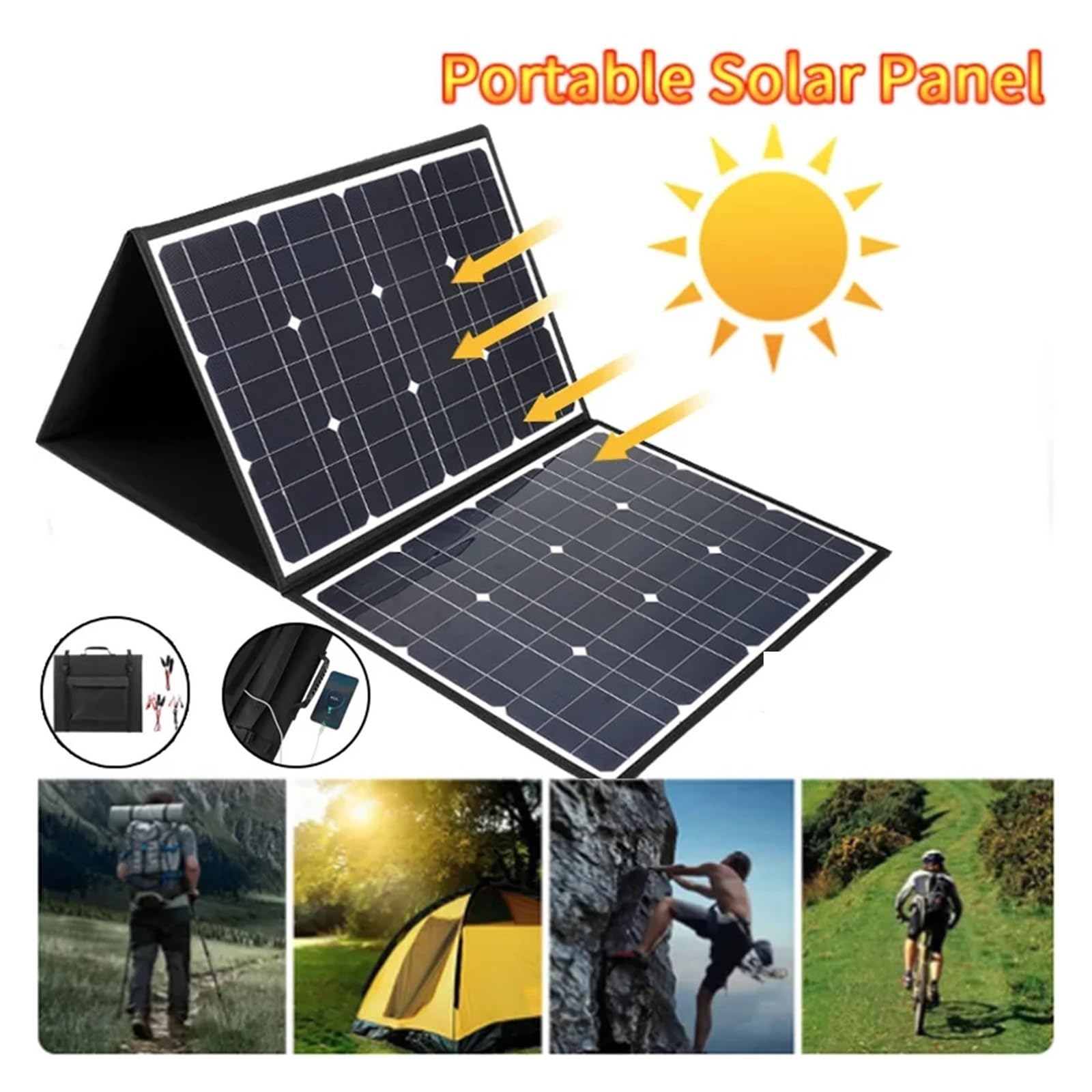 Pannelli solari, Pannello Solare Pieghevole, Cella Solare, Borsa Solare Pieghevole, Alintatore E Adatto For Telefono Cellulare, Campeggio All'aperto, Escursionismo, Barca, Camper, Accumulo Di Energia