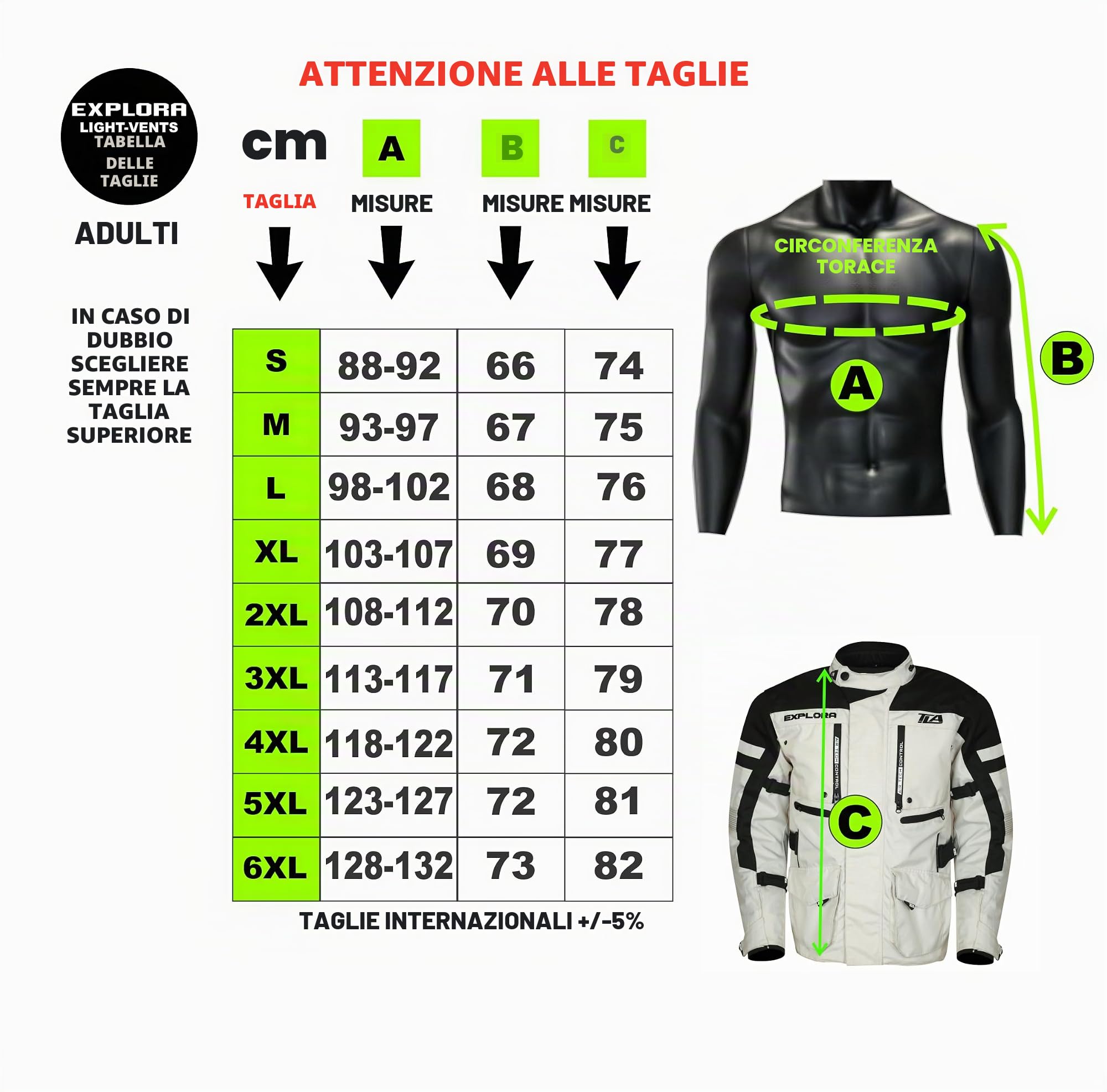 TLA EXPLORA LIGHT Giacca moto con protezioni omologata CE classe A, fodera impermeabile rimovibile, taglie sino 7XL uomo, donna, Giubbotto moto Enduro mezza stagione, estiva