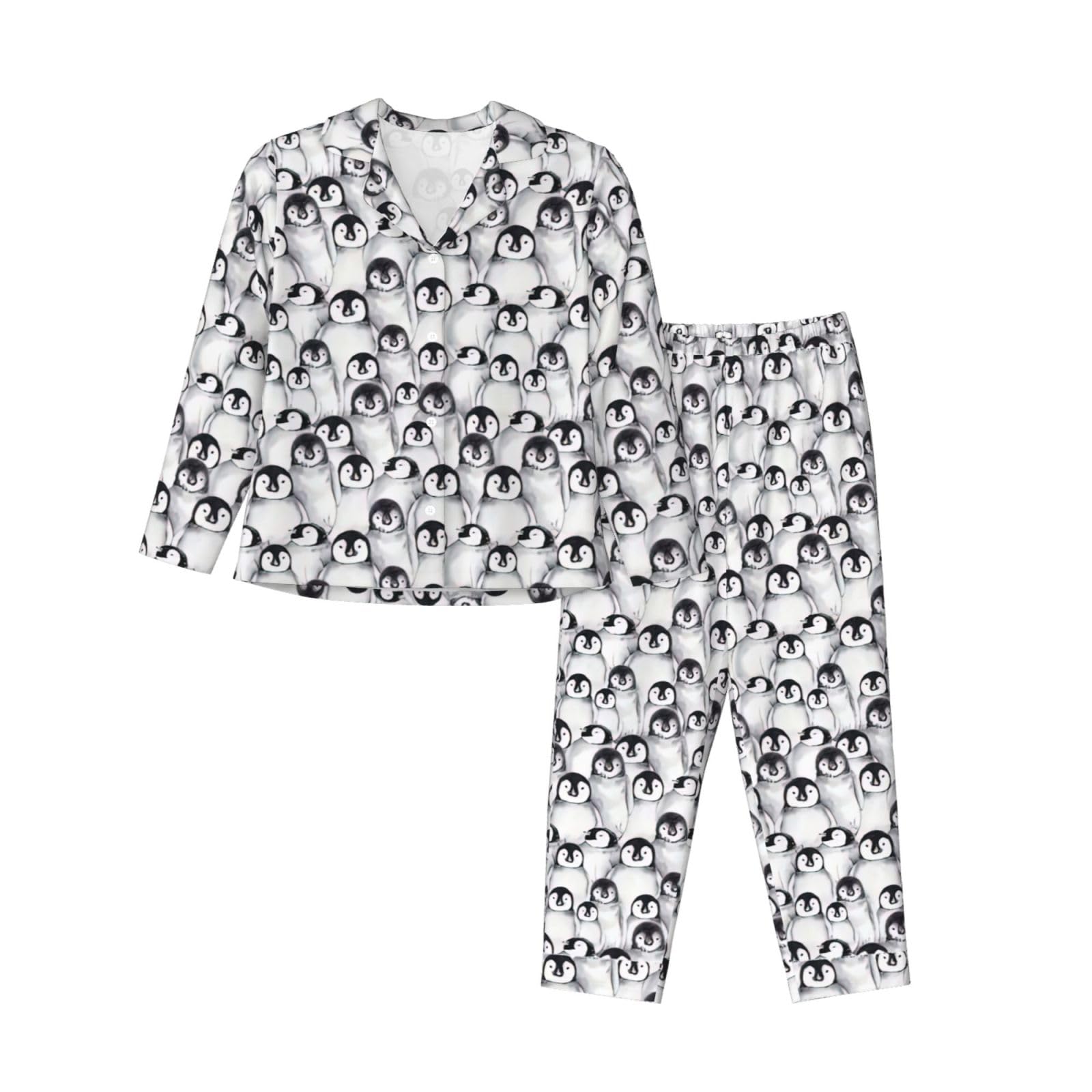 Pyjama à manches longues pour femme imprimé pingouins mignons avec taille élastique - 8