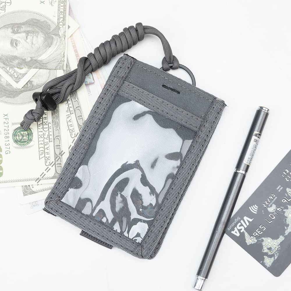 EXCELLENT ELITE SPANKER Porta carte d'identità tattico con gancio e anello patch porta badge portachiavi con cordino regolabile (grigio)