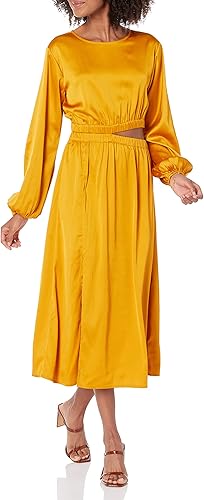 The Drop Vestido para Mujer, Jacob Midi Sedoso de Manga larga con Cut-Out Discre
