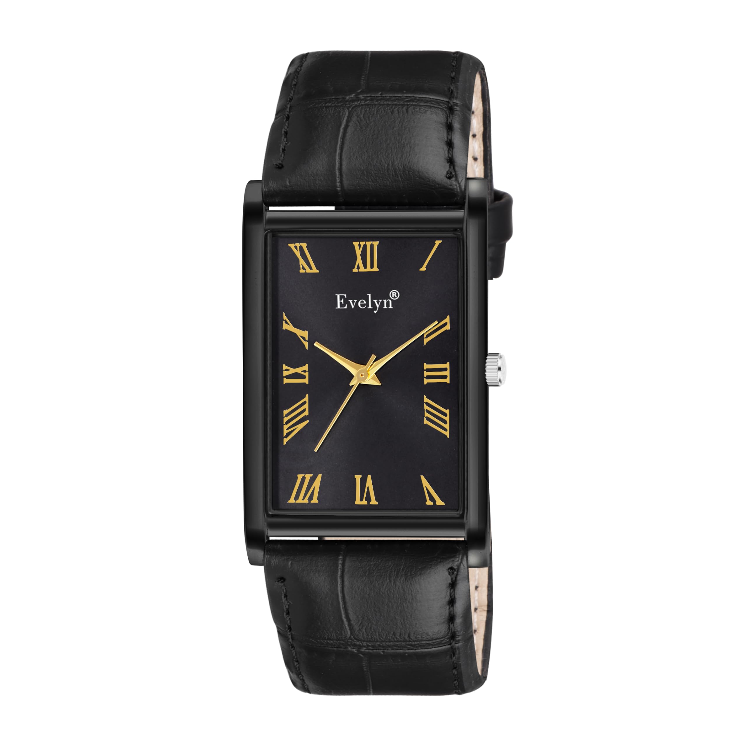 Rectangular Analog Watch, Black Dial with Leather Strap-image-39