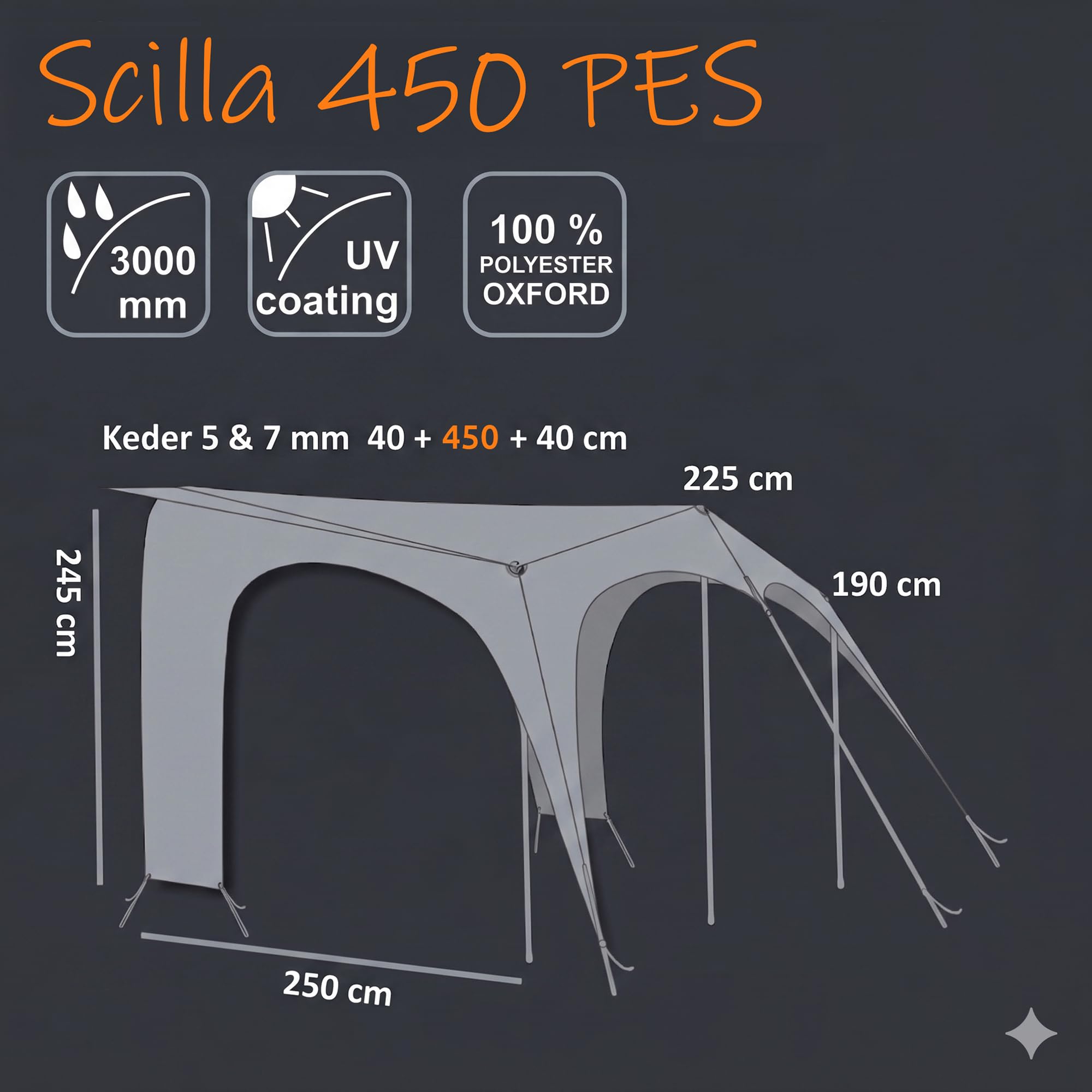GEAR Scilla PES 450 x 250 Caravan Tarp Sonnensegel Wohnmobil Sonnendach