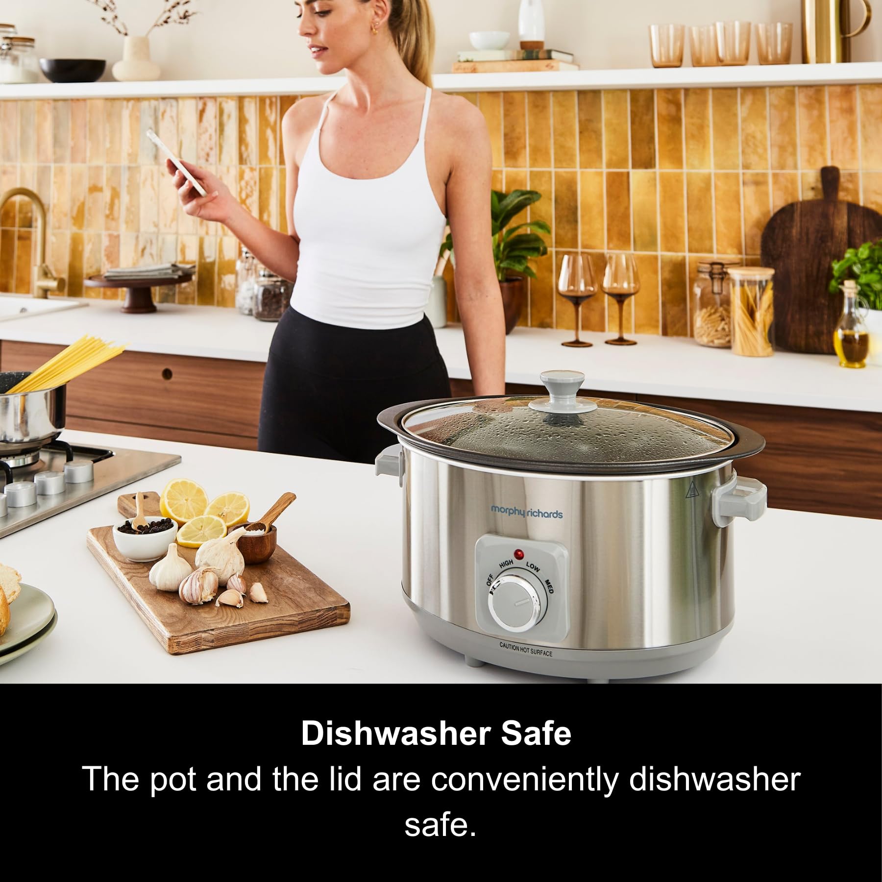 Morphy Richards 461014 Sear & Stew - Olla de cocina lenta de aluminio (6,5 L), solución de olla