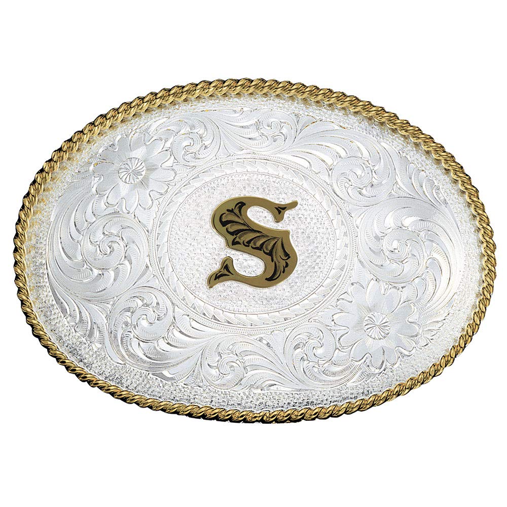 Montana Silversmiths Initial Engraved Gold Trim Western Belt Buckle