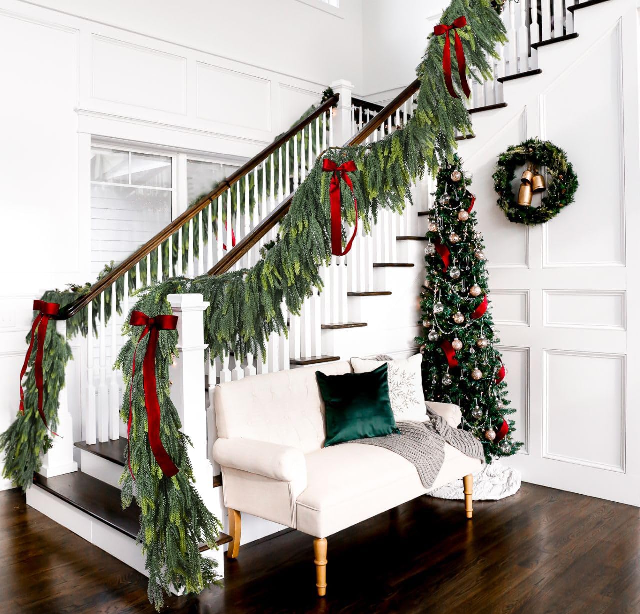 Christmas Norfolk Pine Garlands, Real Touch Pine Greenery Garlands Faux Christmas Cedar Garland for Mantle, Holiday Fireplace Winter Decor - Image 4