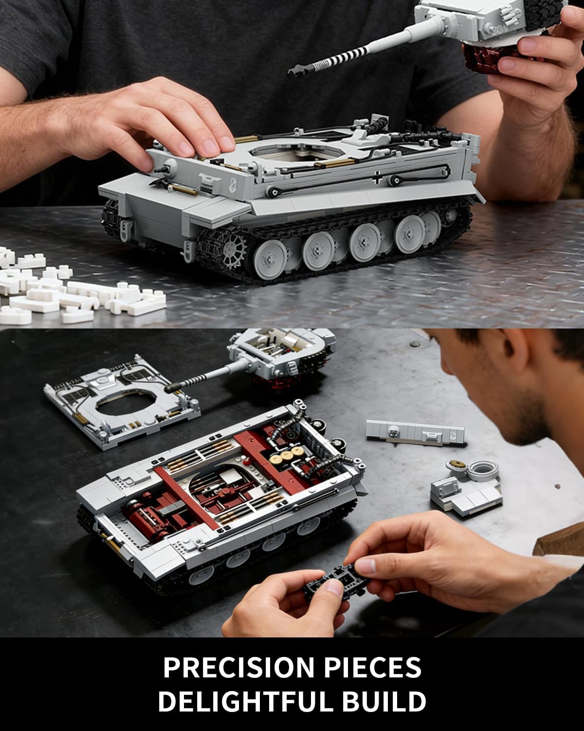 1:28 WW2 Tiger Heavy Tank Army Toy Building Sets, 1544 PCS Panzer VI Tiger SO4 Military Vehicle Model Building Kits, Collectible Birthday Gifts for Military Fans Adults Men Teen Boys Age 14+