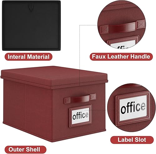 Miniatura 3 de Huolewa Juego de 2 cajas organizadoras de archivos mejoradas, cajas de archivos con tapas, cajas organizadoras de archivos colgantes de lino para