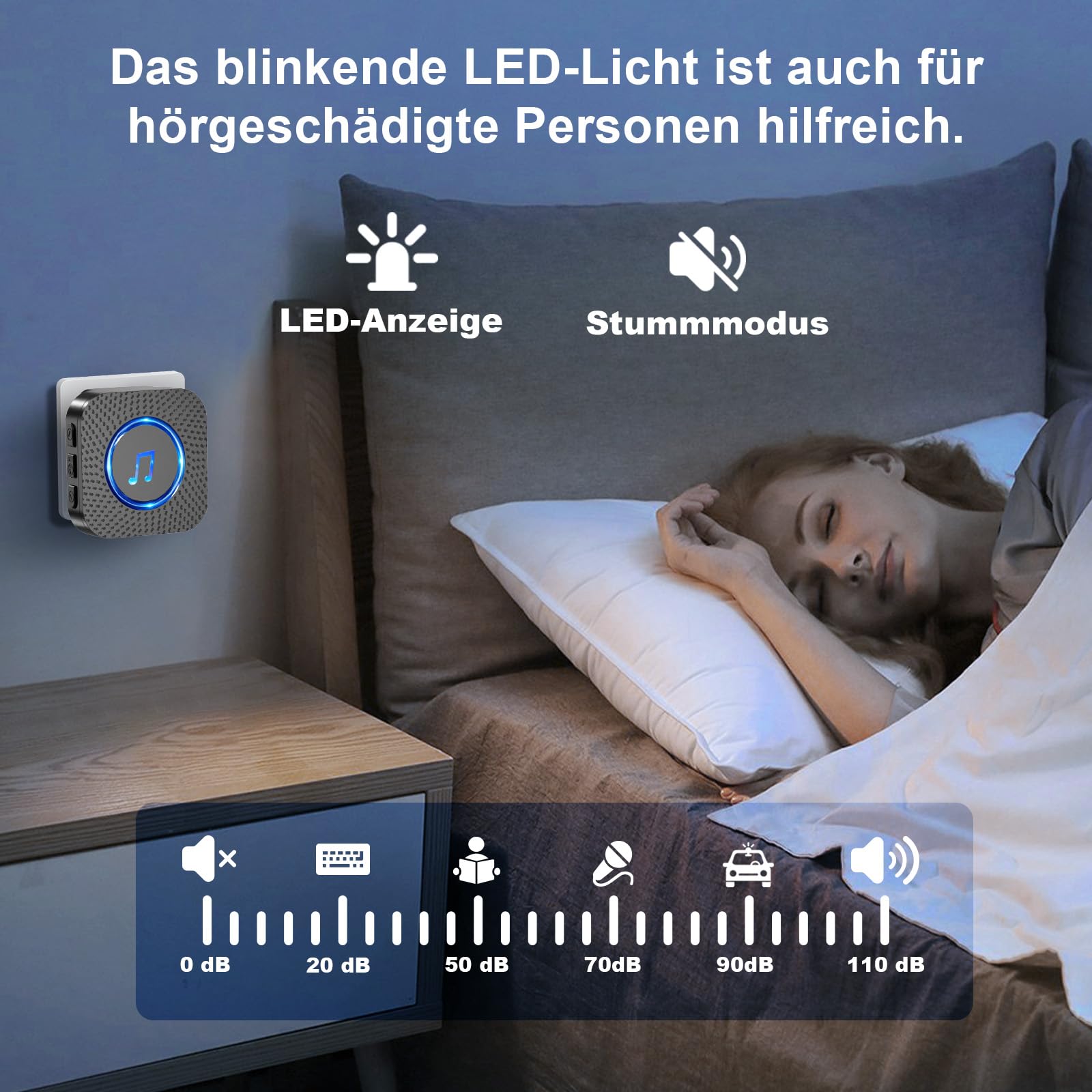 SURFOU Bezprzewodowy dzwonek do drzwi, zasięg 400 m, wodoszczelny, z odbiornikiem plug-in z migającymi diodami LED, 5 poziomów głośności, 55 melodii, łatwy do podłączenia, czarny