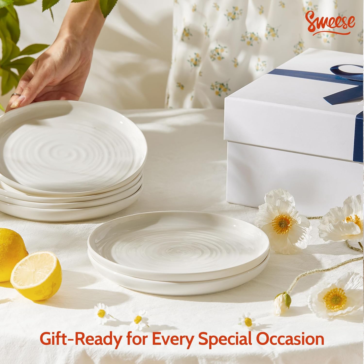 Sweese Dessert Plates, 7.8 Inch Porcelain Round Salad Plates Set of 6, Small Appetizer, Small Dish Set, Microwave & Dishwasher Safe, Scratch Resistant Slates set, White - Image 5