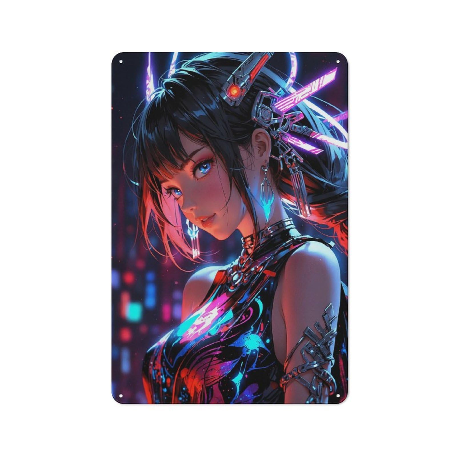 Junmoney Girls Style-17 Metal Wall Sign 30X20cm Featuring Anime With Neon Accents For Hallway Wall, Suited To Wall Display Collectors