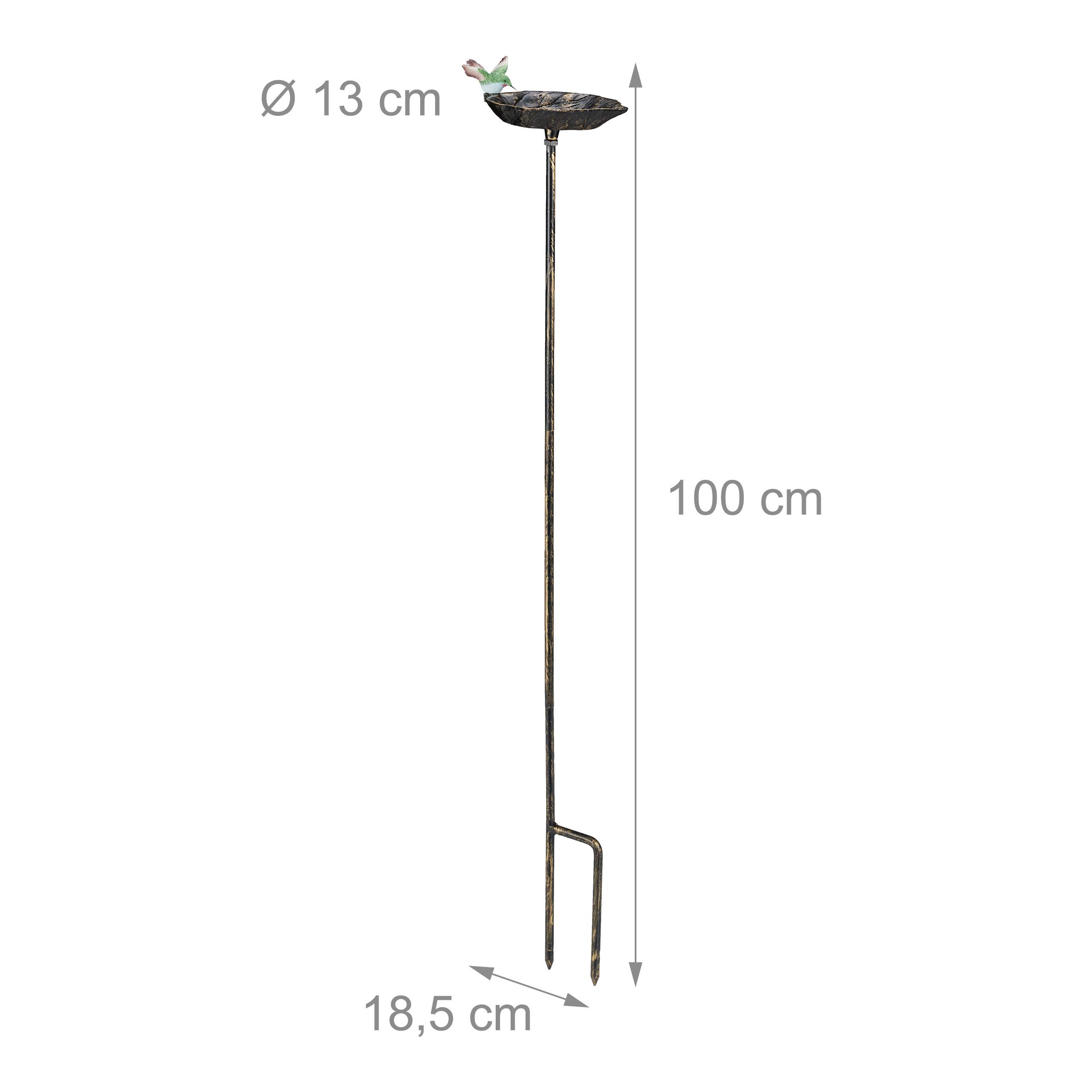 relaxdays Abreuvoir pour Oiseaux en Fonte, avec pic de Terre,Décoration pour Jardin, Mangeoires, 1 m de Hauteur, Bronze