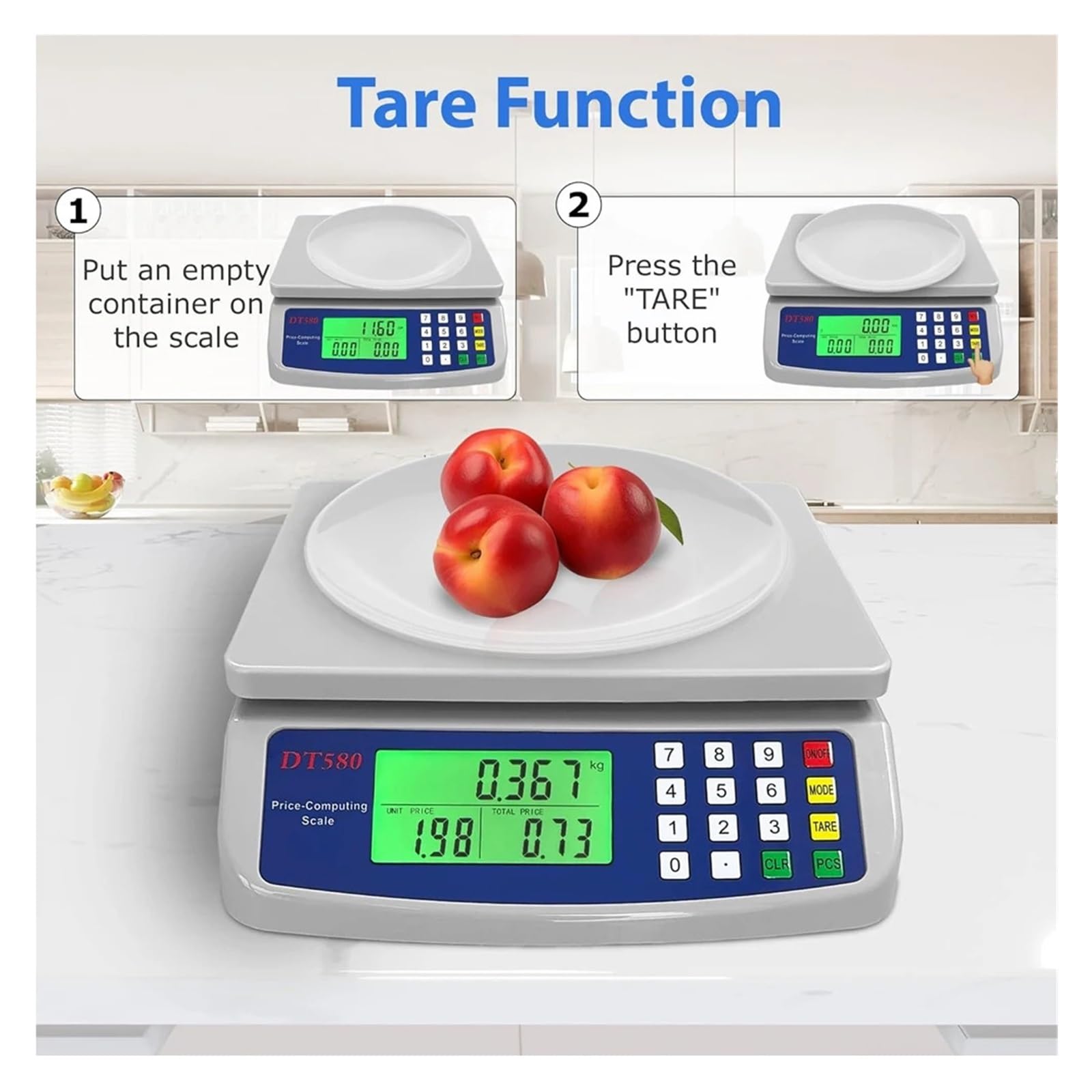 Bascula de Cocina, Báscula de alimentos comercial con pantalla LCD, contadora de monedas, multifunción, de acero inoxidable
